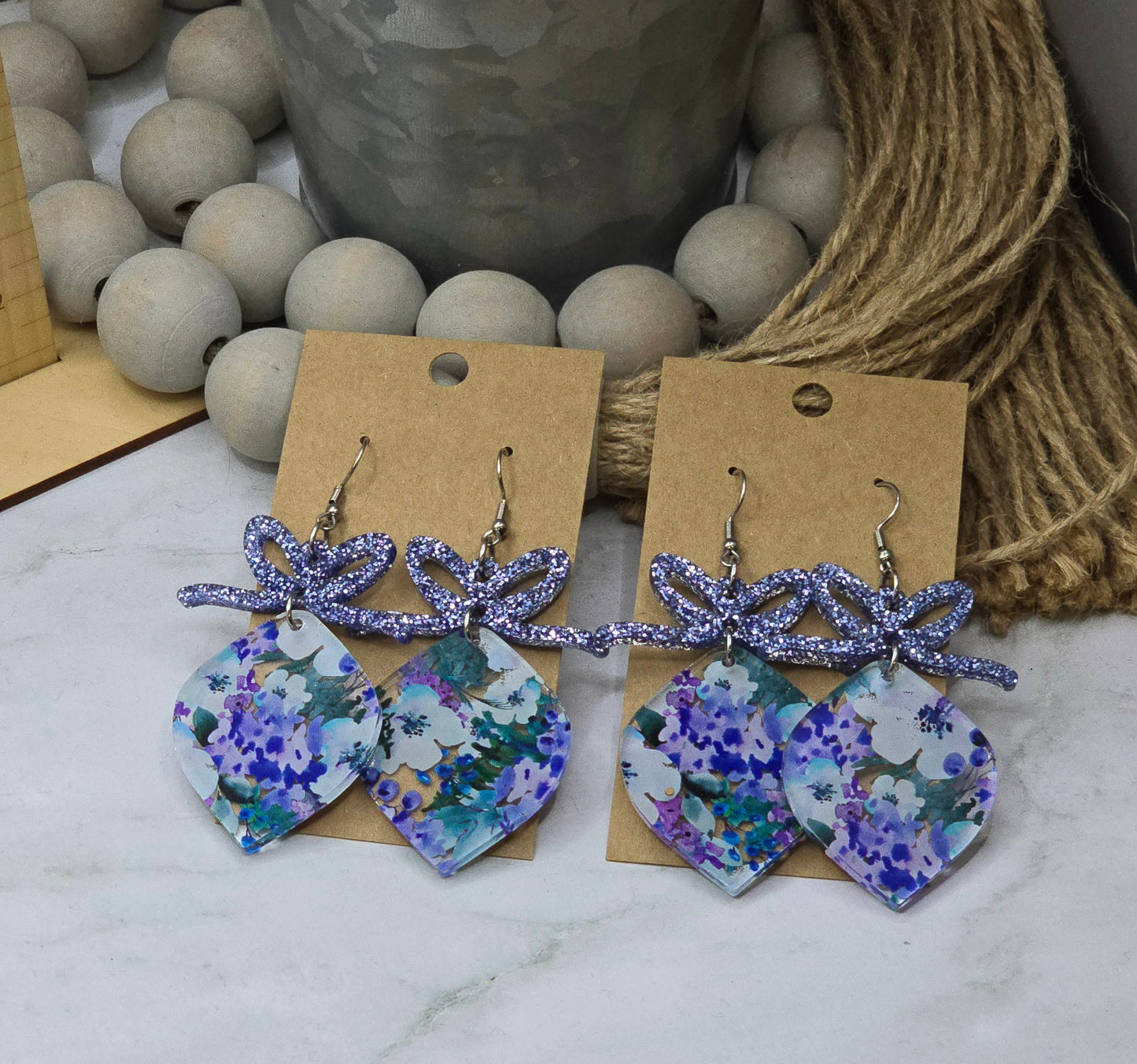 Blueberry Floral Bow Earrings
