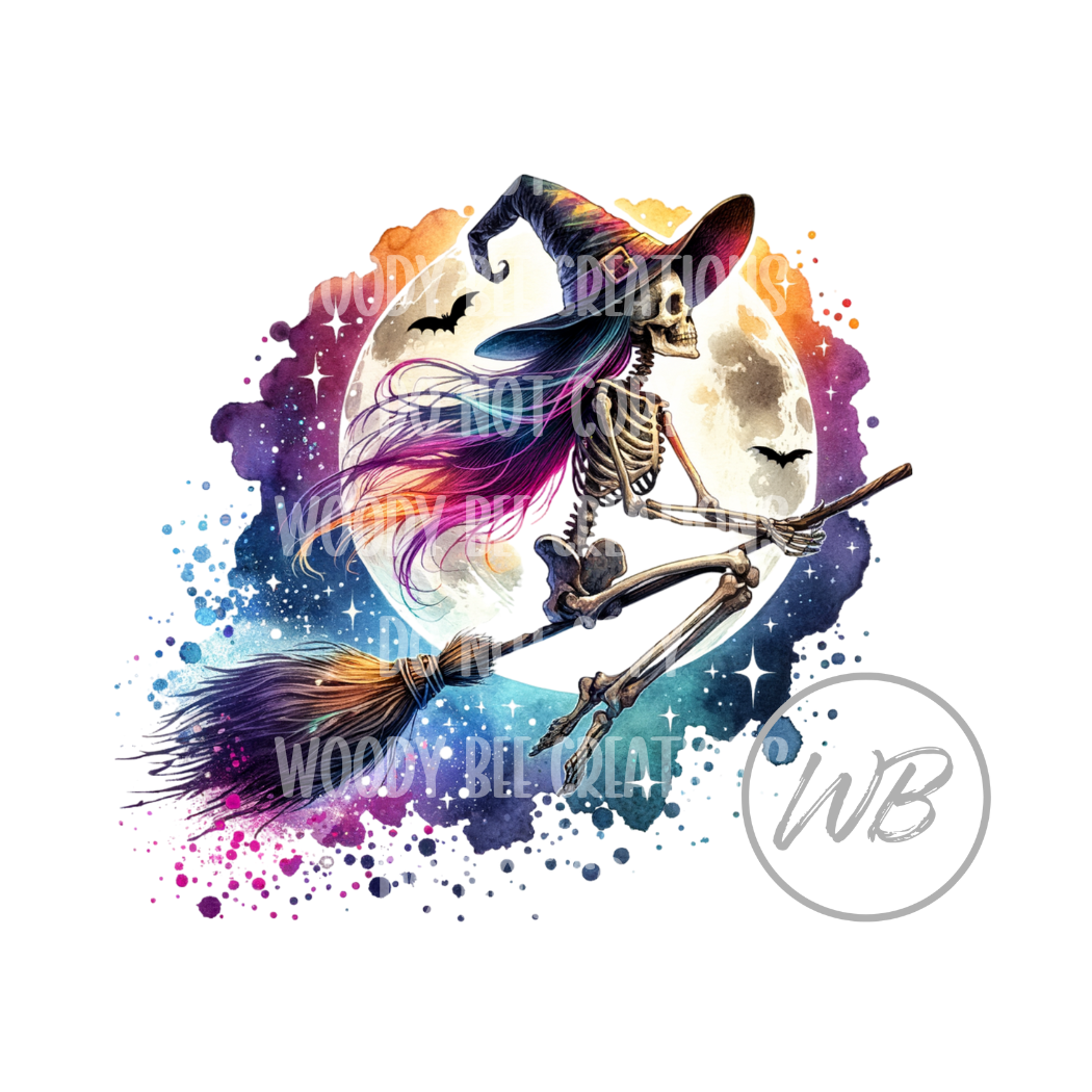 Watercolor Flying Witch PNG