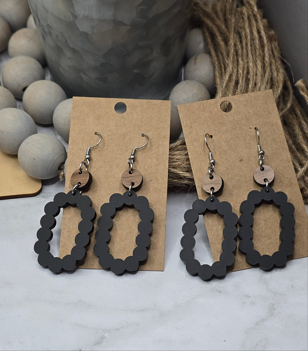 Matte Black Scallop Stacked Earrings