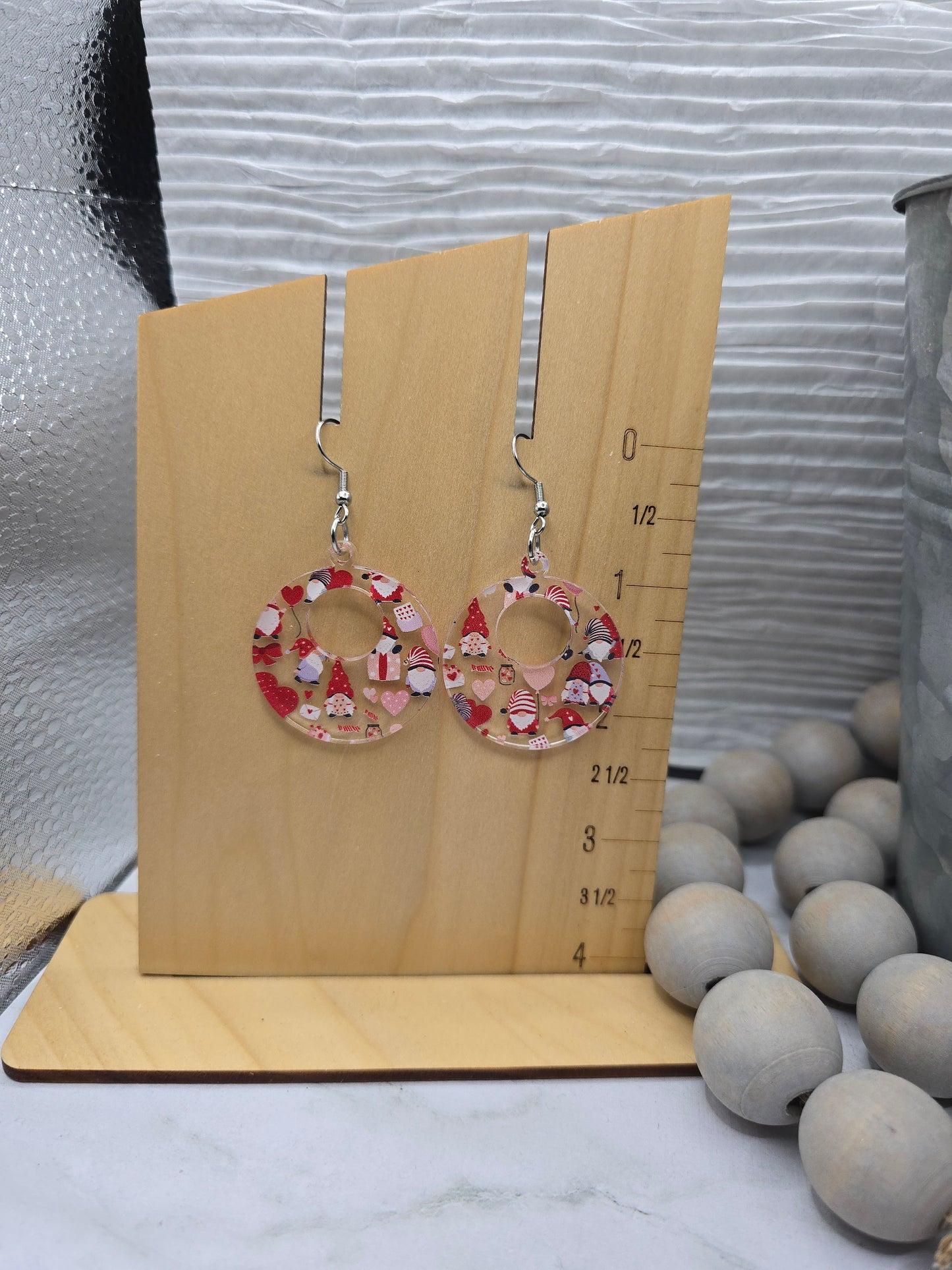 Valentine Gnomes Retro Circle Earrings