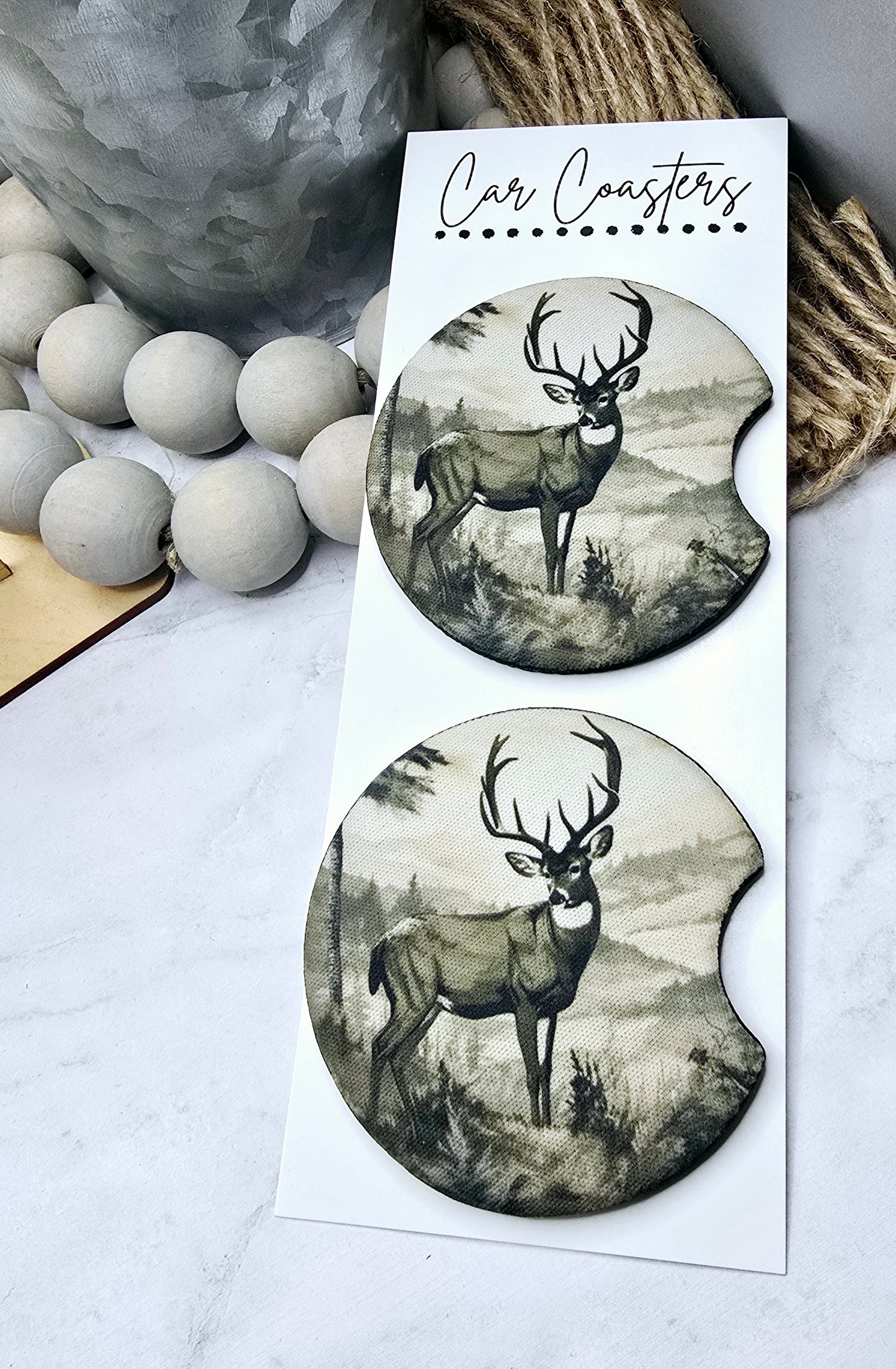 Rustic Deer Car Coasters