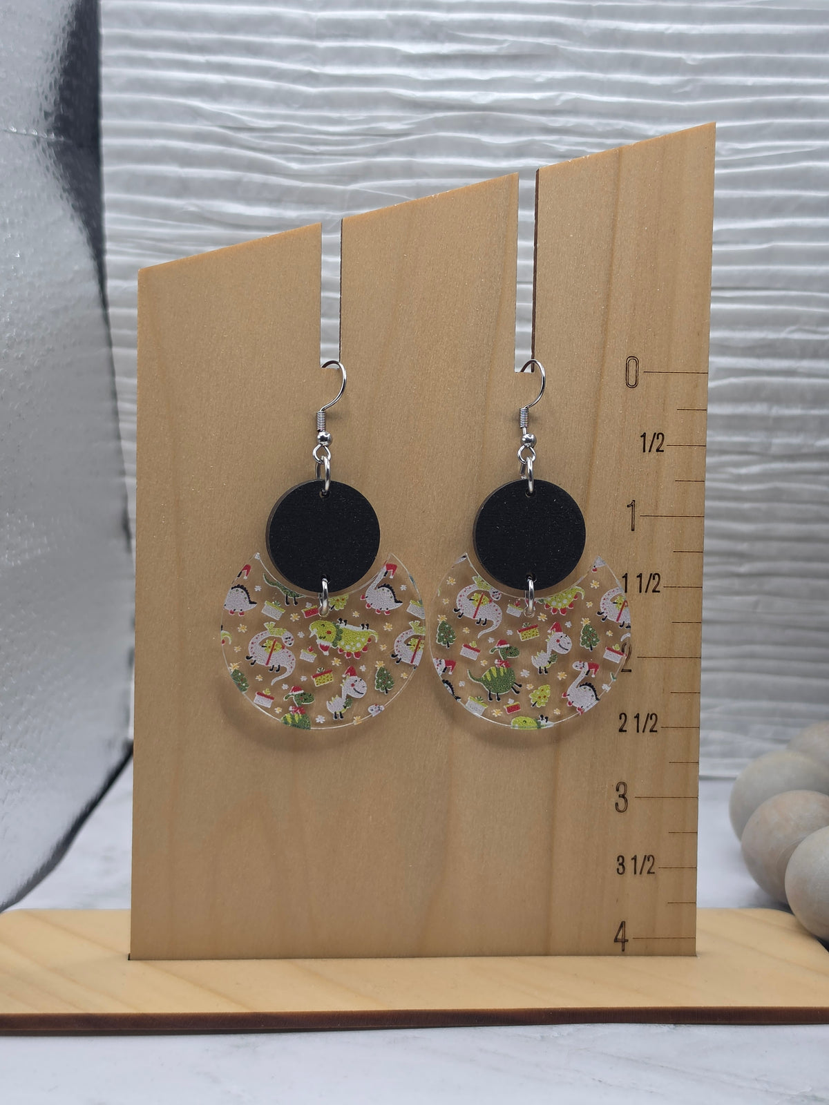 Christmas Dino Stacked Circle Earrings