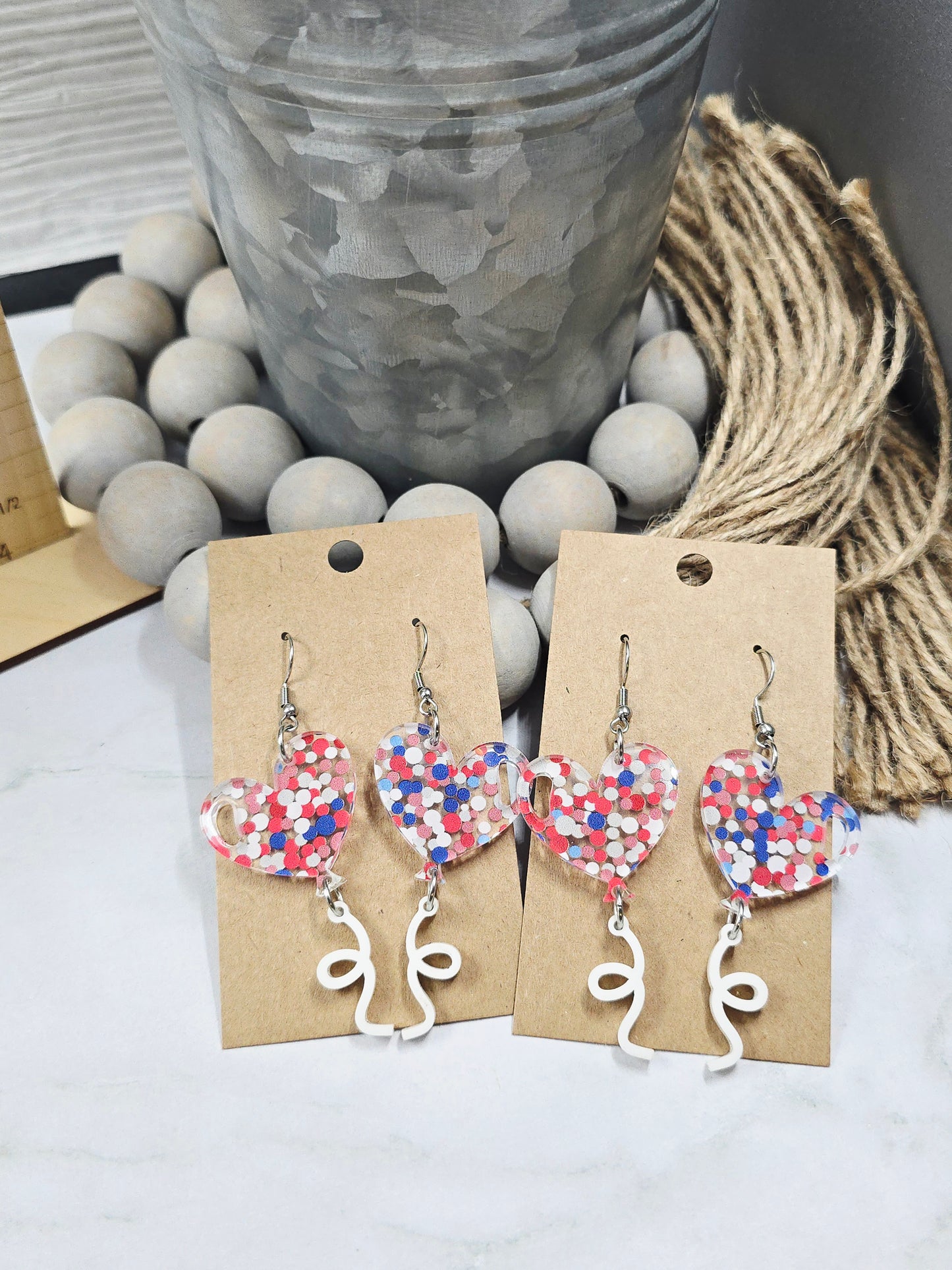 Patriotic Dot Heart Balloon Earrings