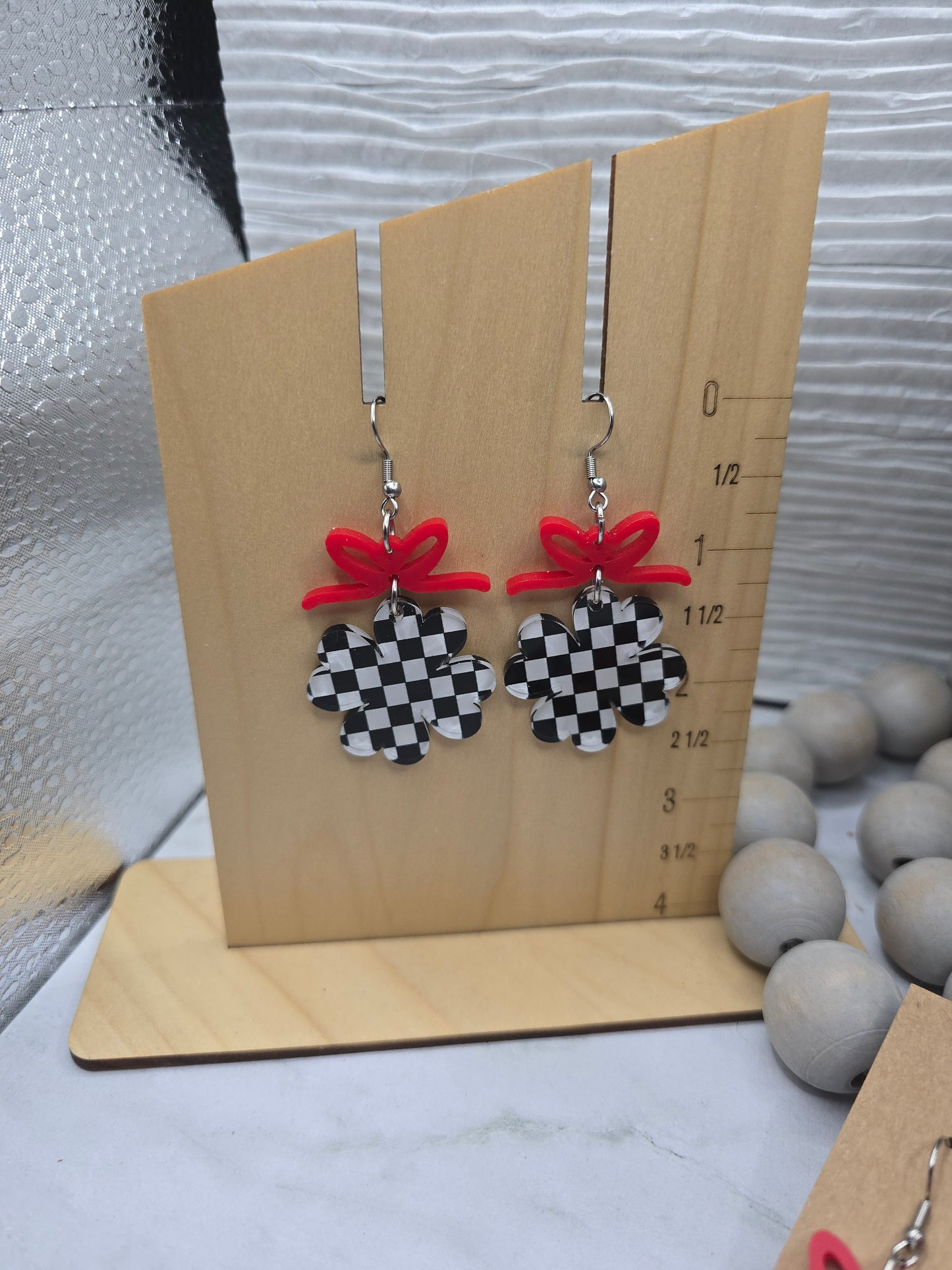 Checkered Clover Earrings