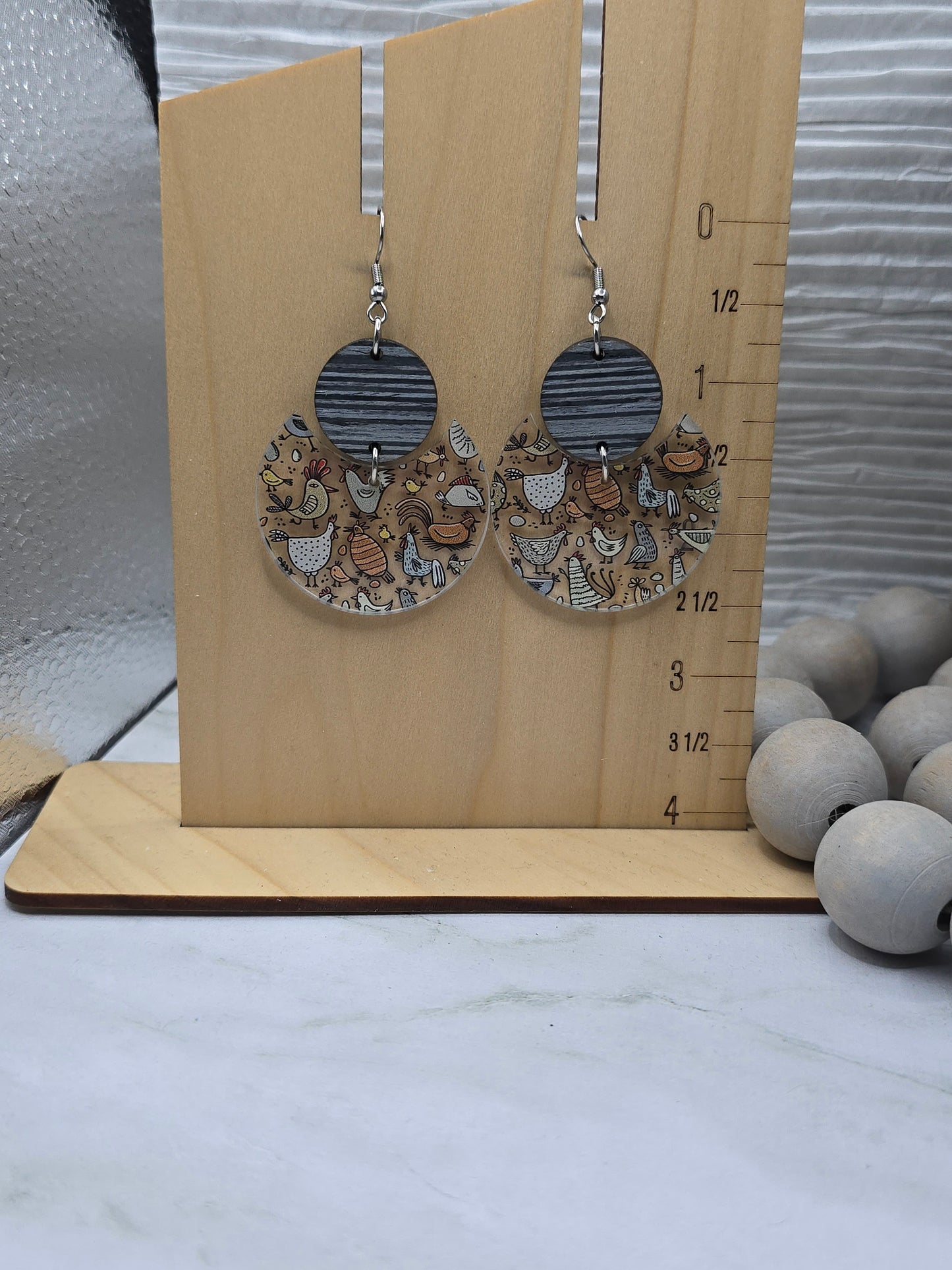 Rustic Chicken Stacked Circle Earrings