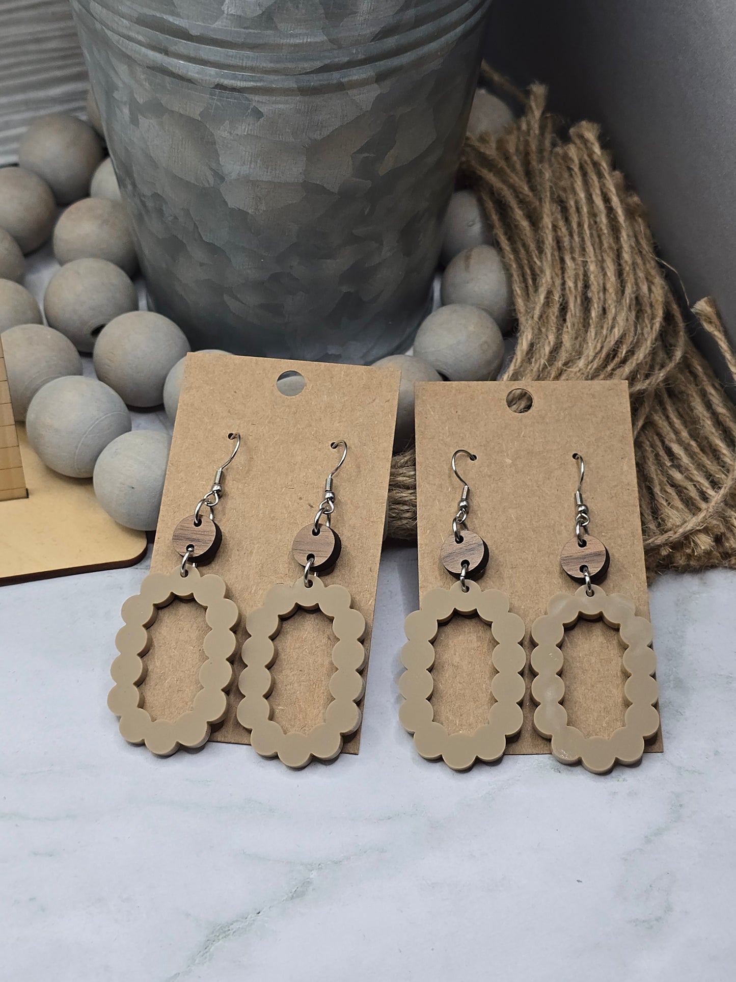 Matte Tan Scallop Stacked Earrings