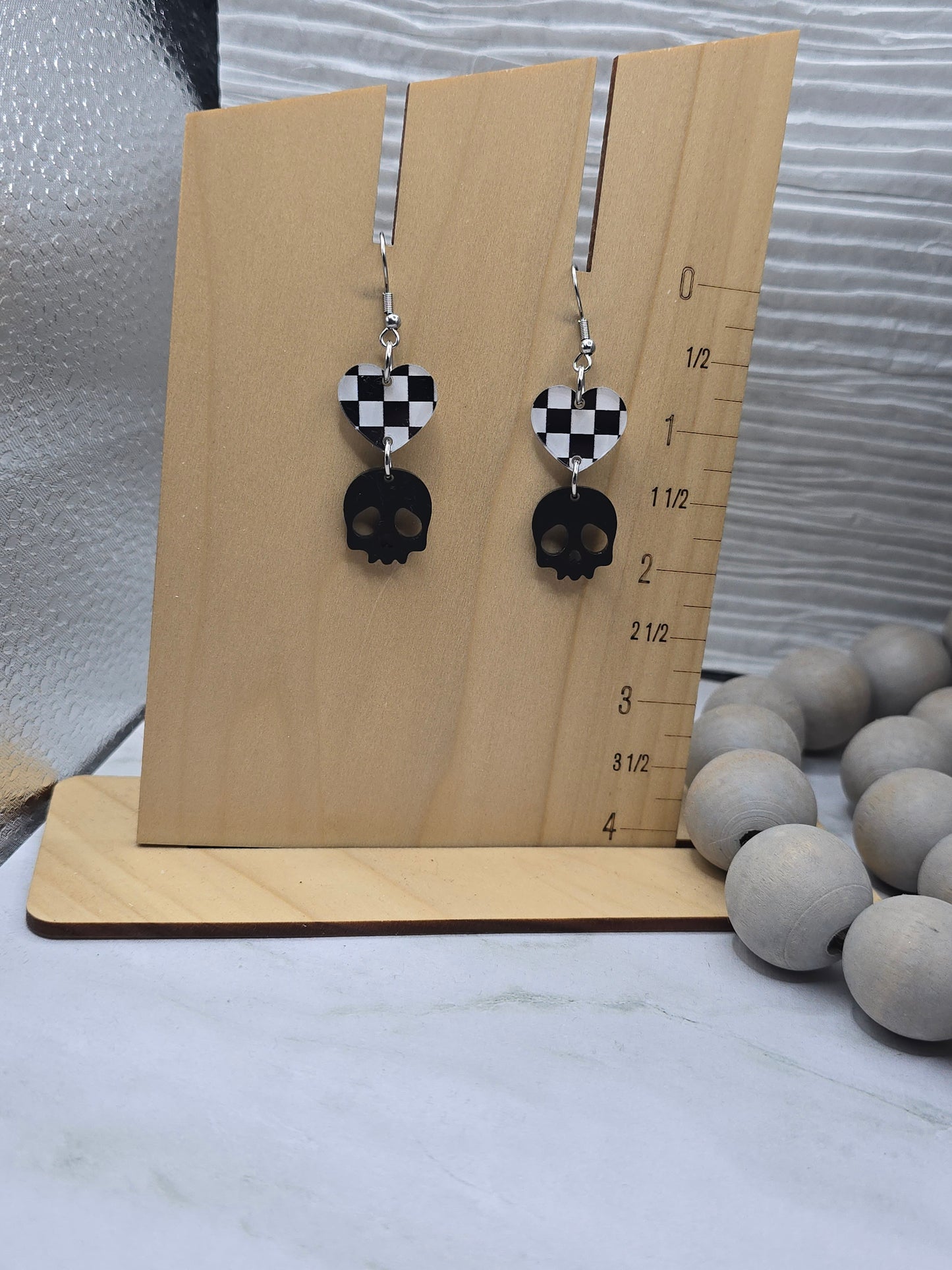Heart Skull Earrings Checkered