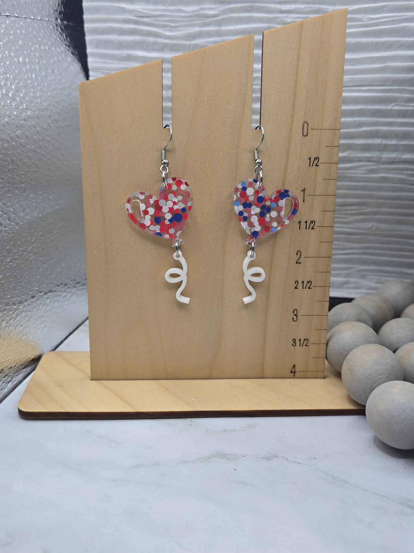 Patriotic Dot Heart Balloon Earrings