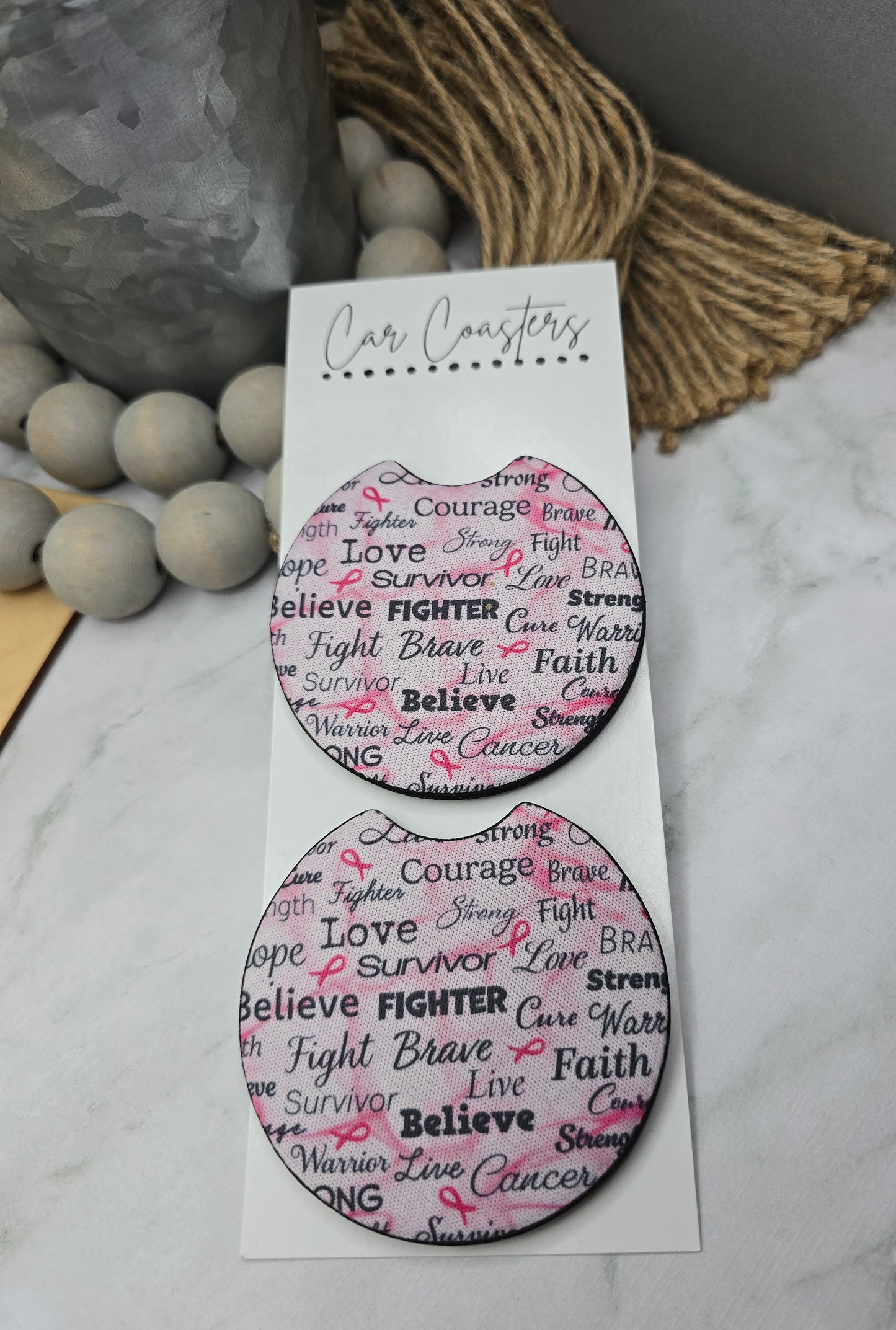 Breast Cancer Words Car Coasters