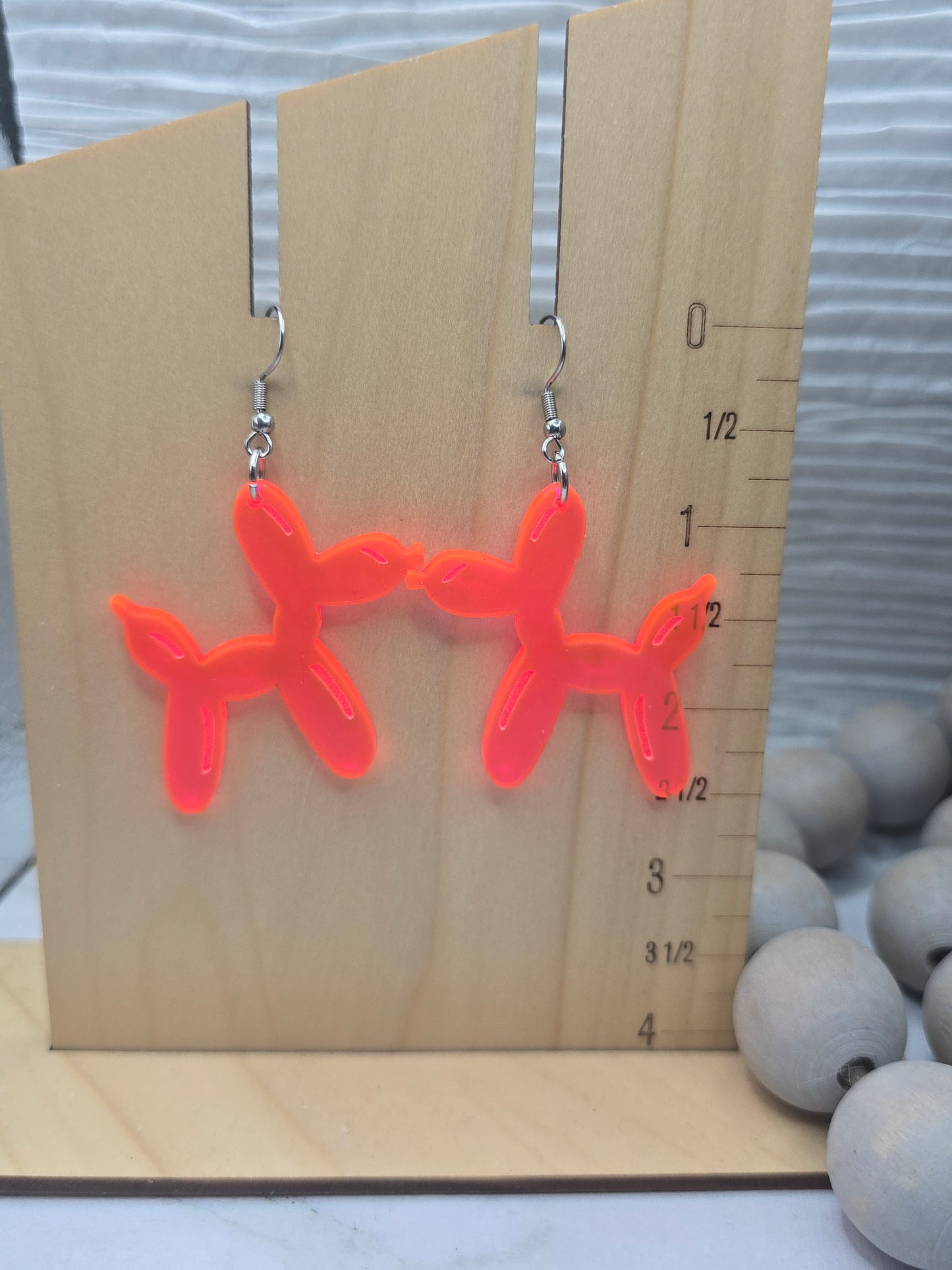 Flourescent Pink Balloon Dog Earrings