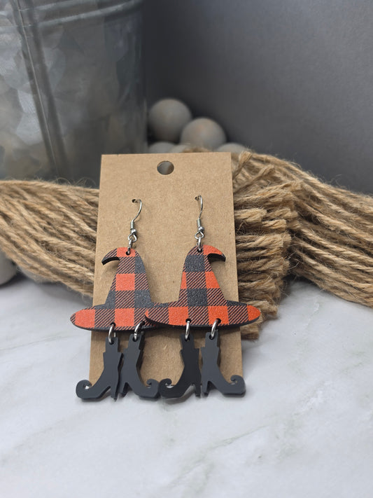 Orange Plaid Witch Earrings