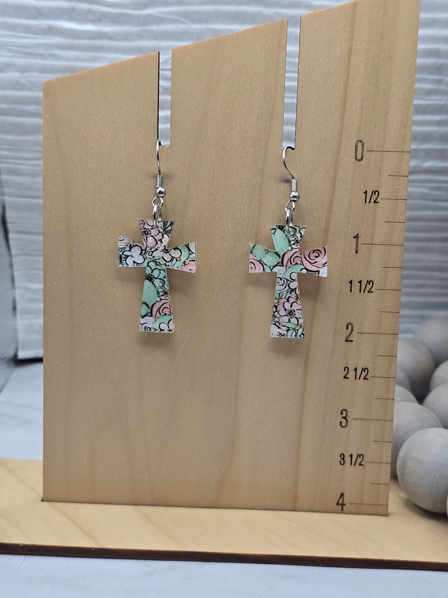 Mint Floral Cross Earrings
