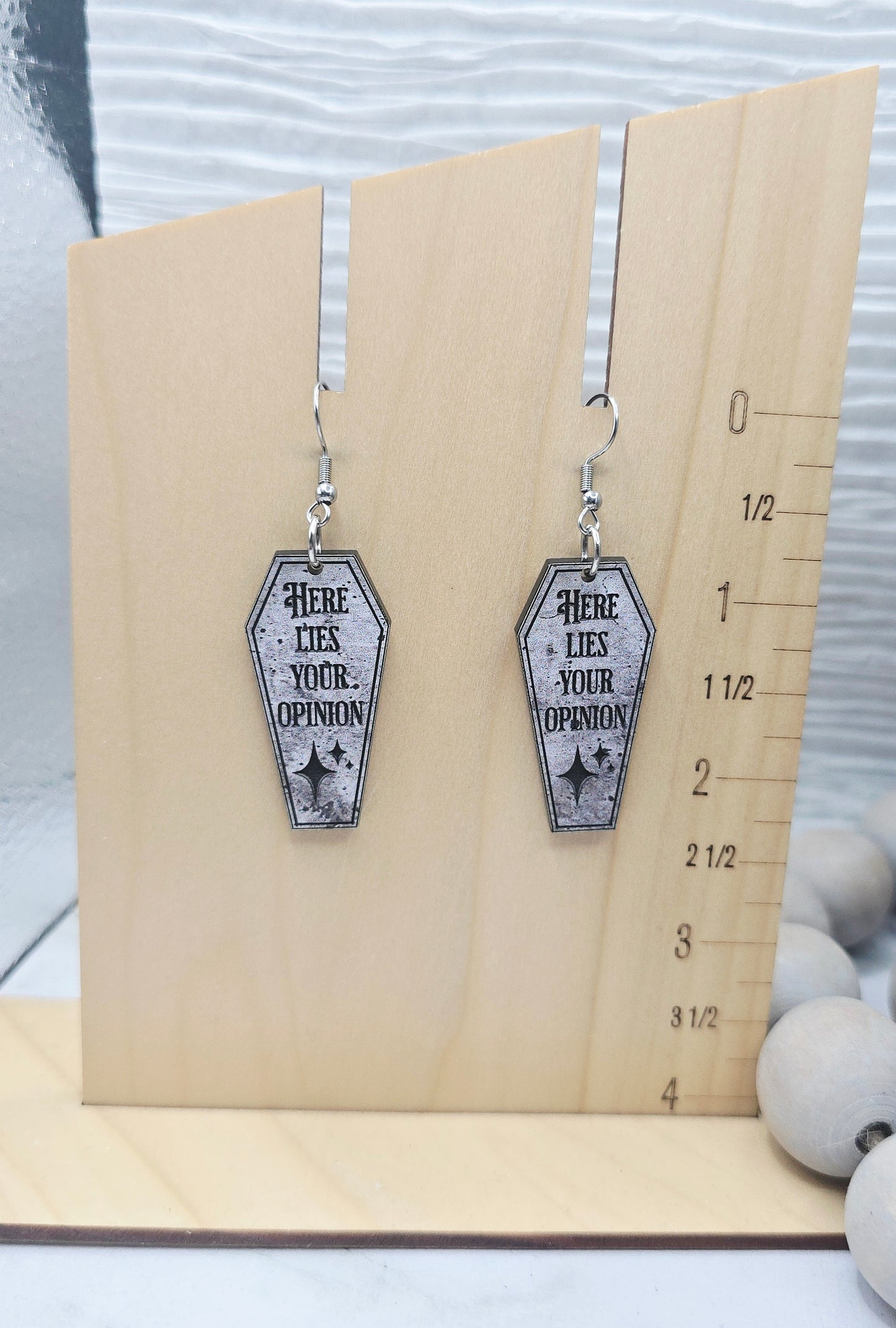Here Lies Your Opinion Tombstone Earrings