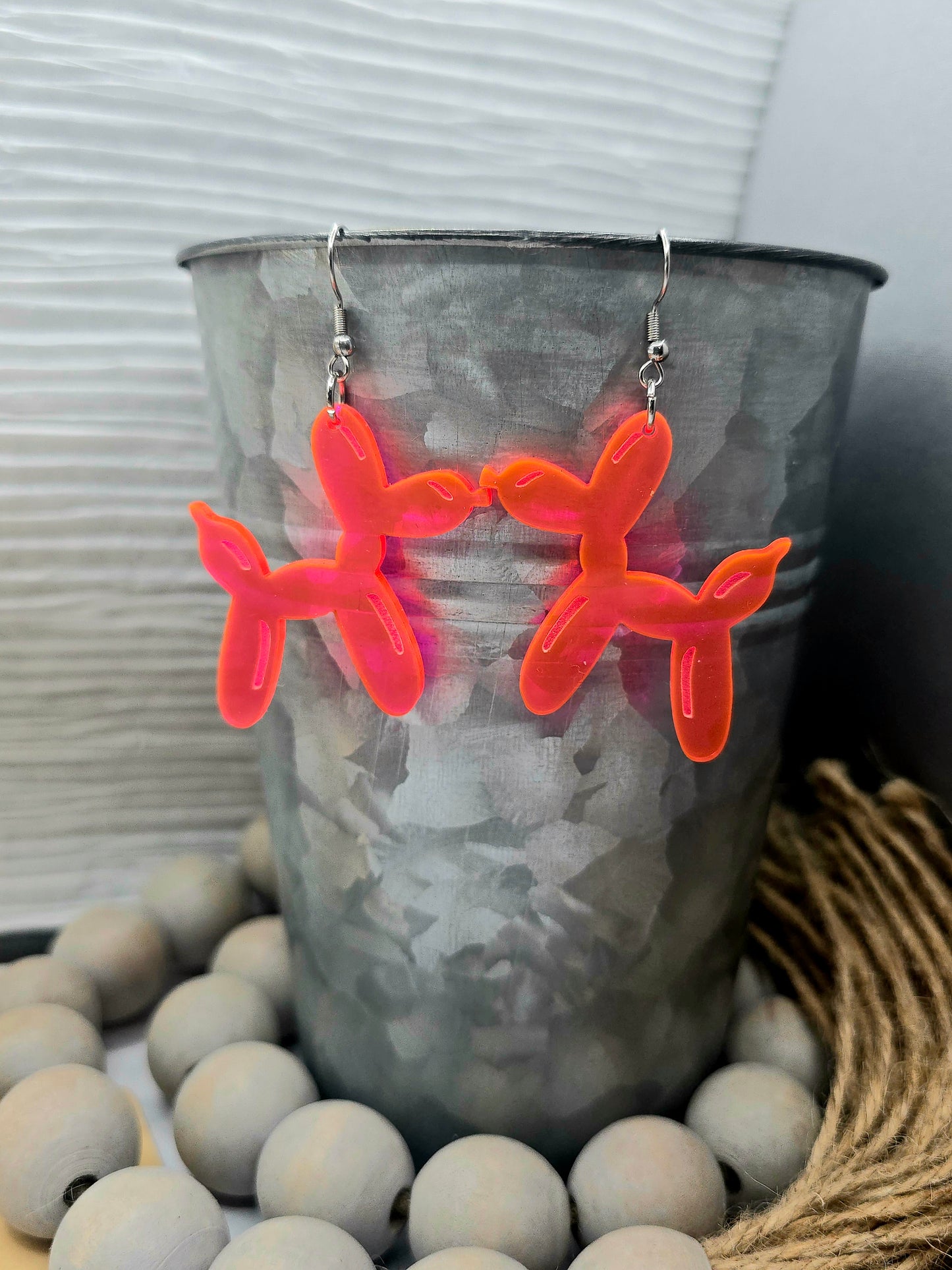 Flourescent Pink Balloon Dog Earrings