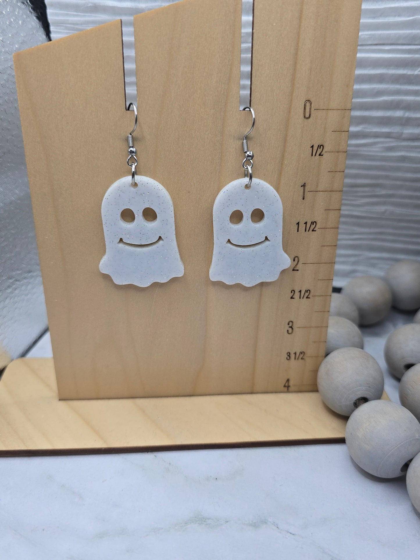 White Glitter Ghost Earrings