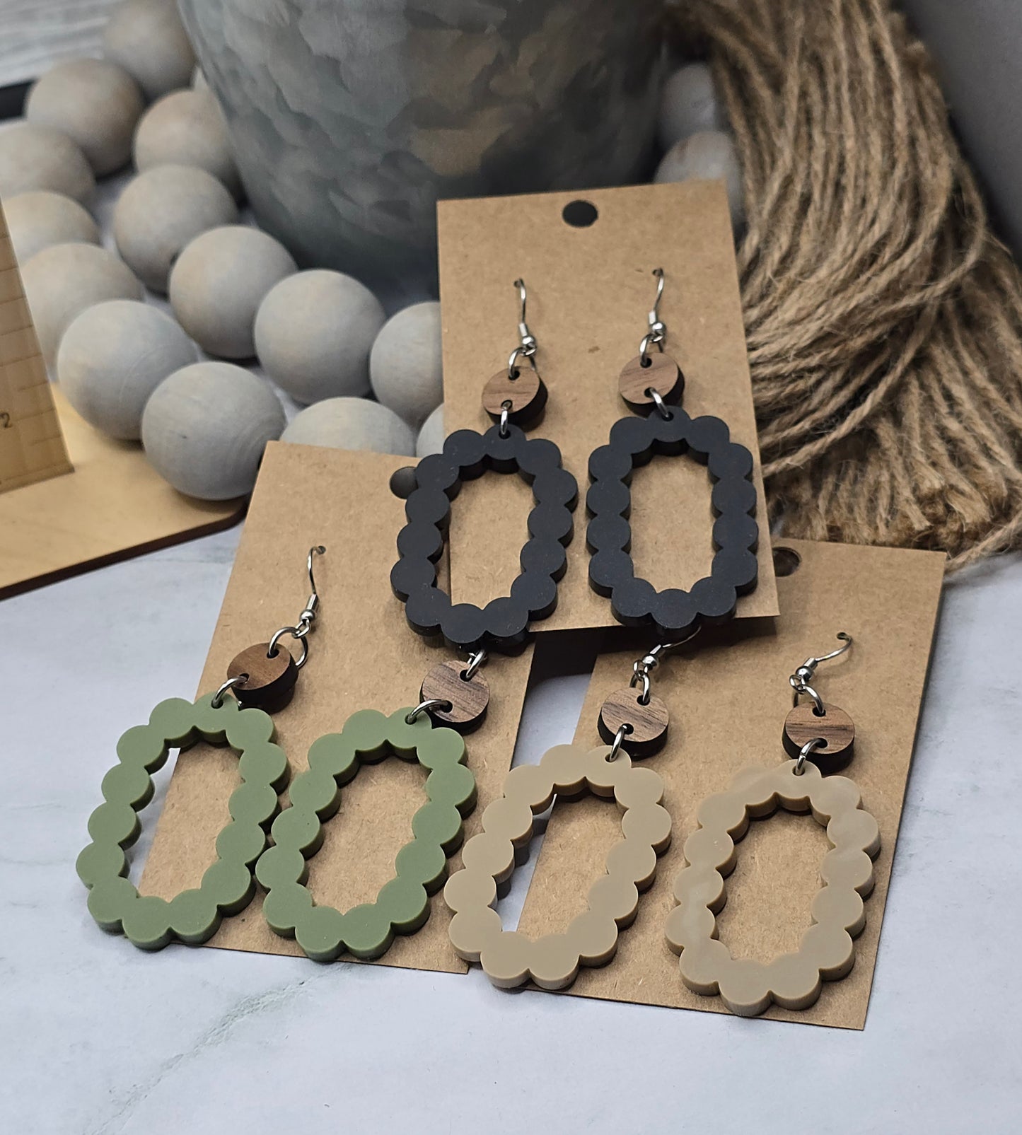 Matte Olive Scallop Stacked Earrings