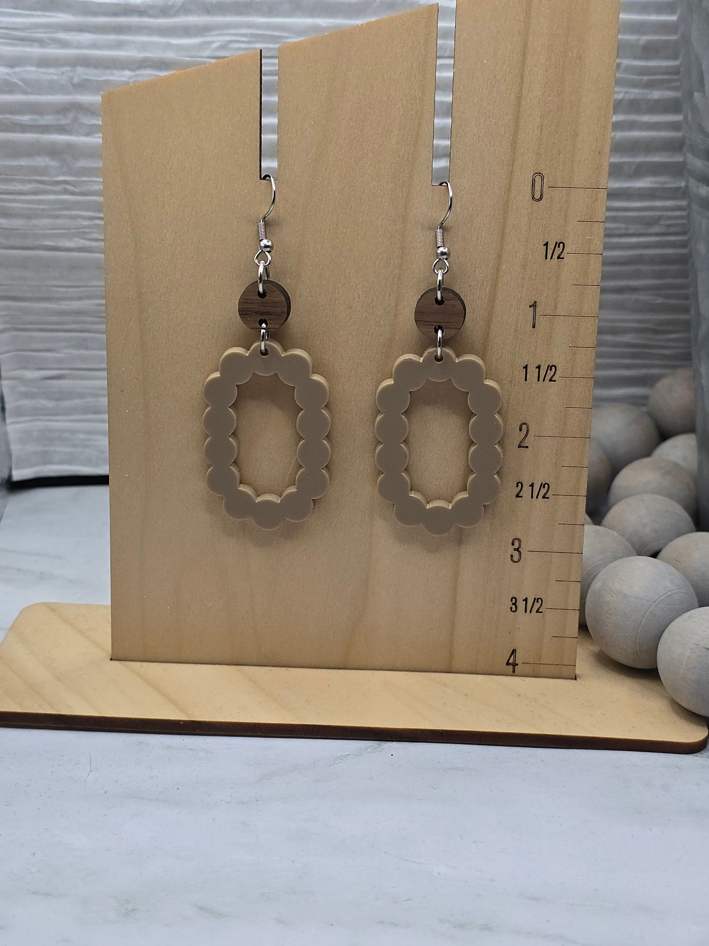 Matte Tan Scallop Stacked Earrings