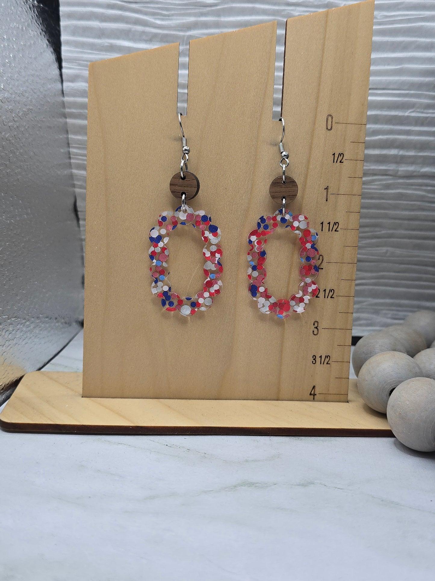 Patriotic Dot Scallop Stacked Earrings