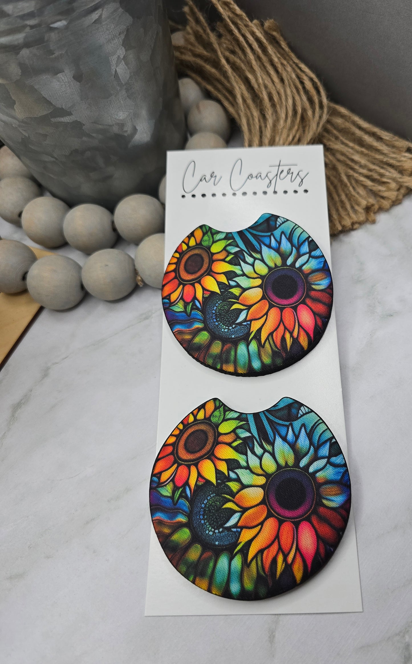 Rainbow Sunflower Car Coasters