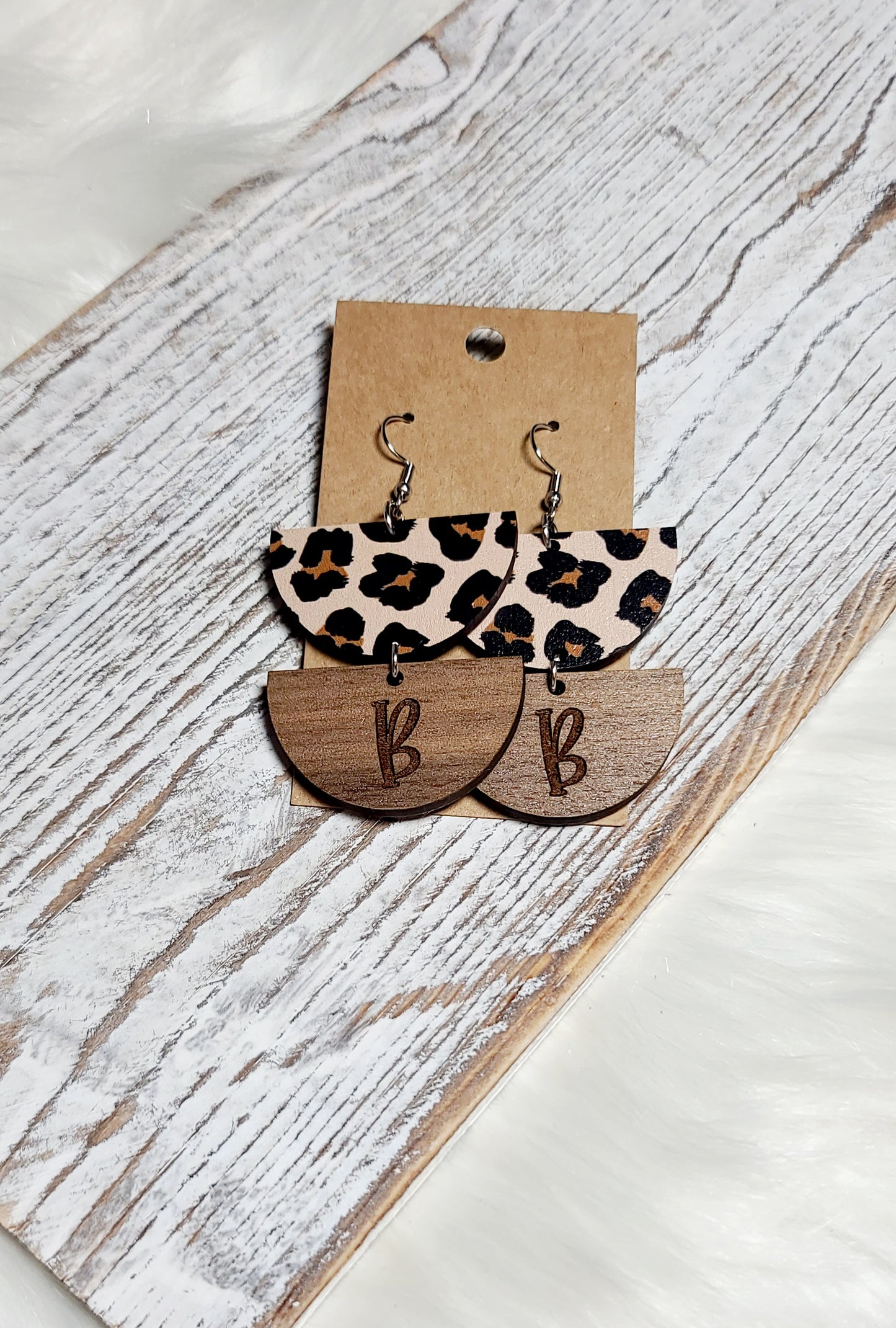 Leopard and Walnut Name Earrings