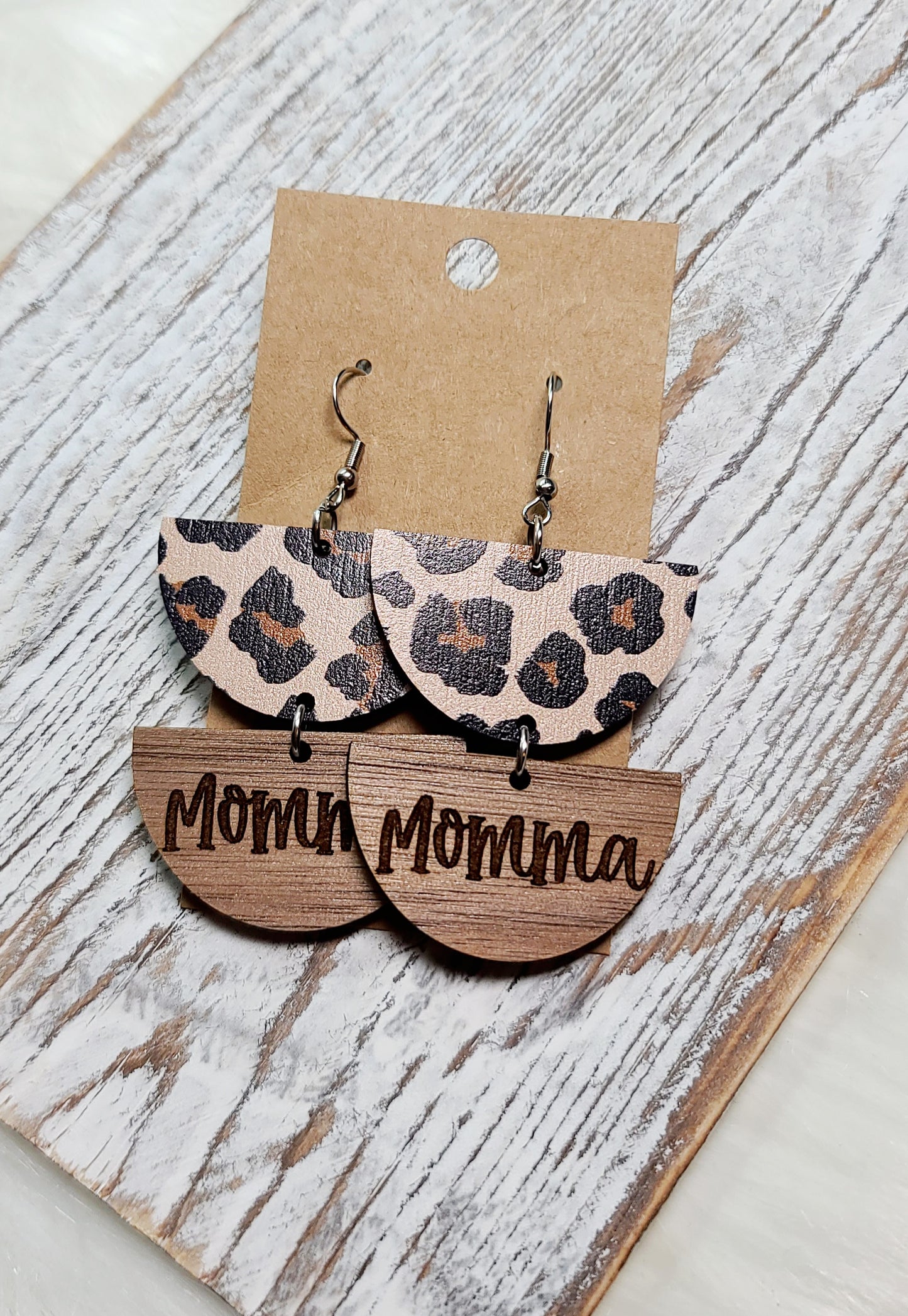 Leopard and Walnut Name Earrings