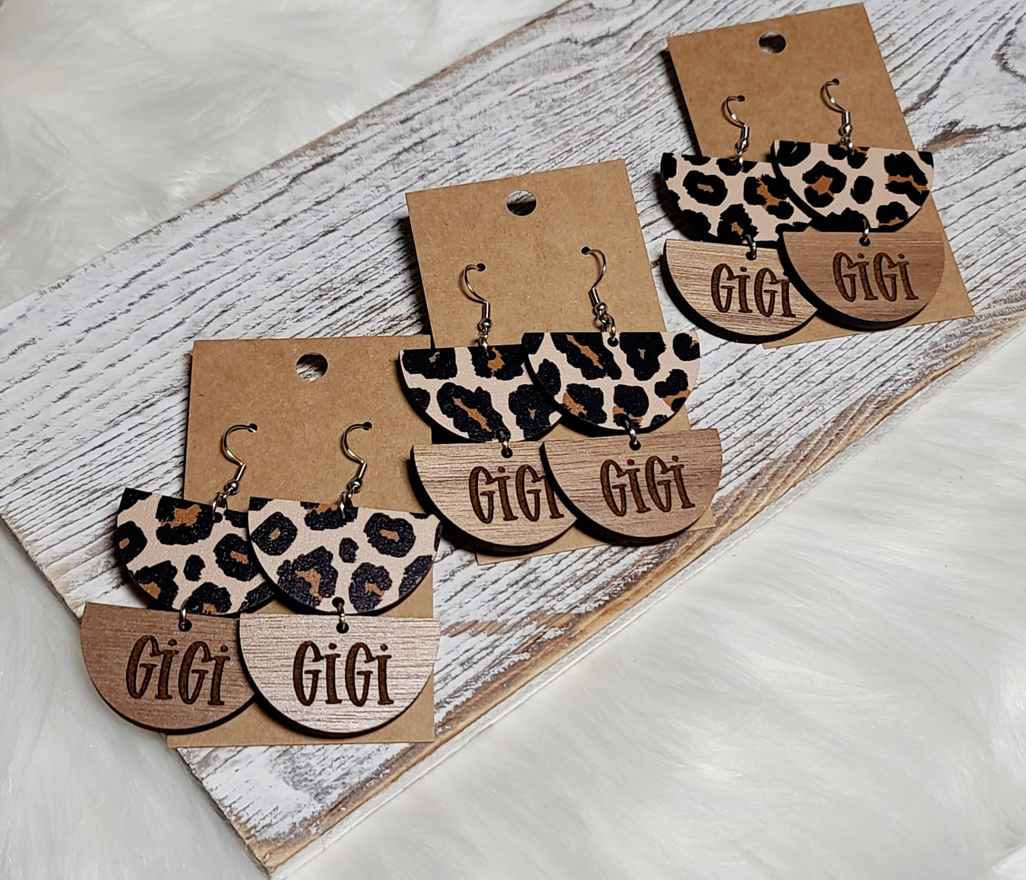 Leopard and Walnut Name Earrings