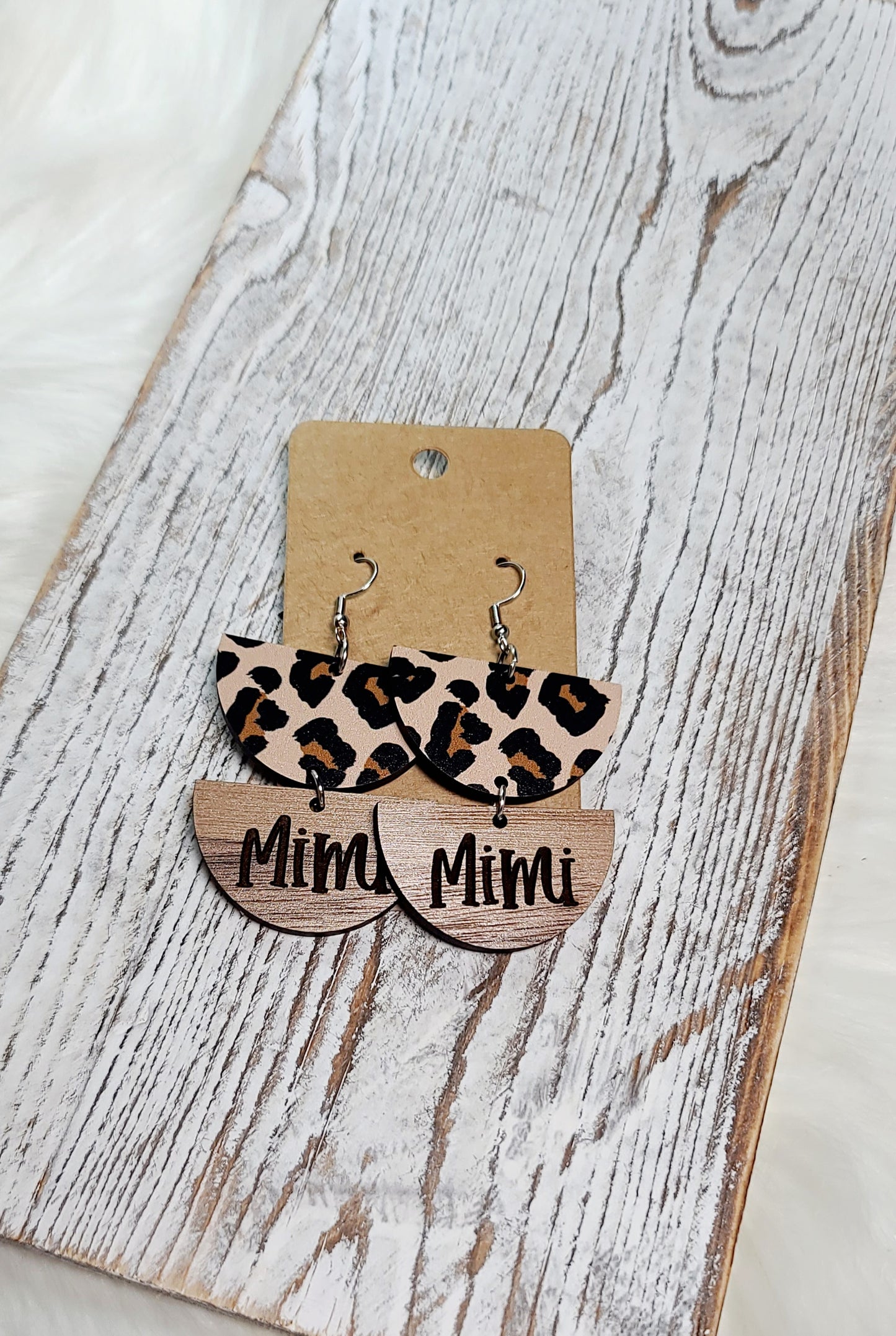 Leopard and Walnut Name Earrings