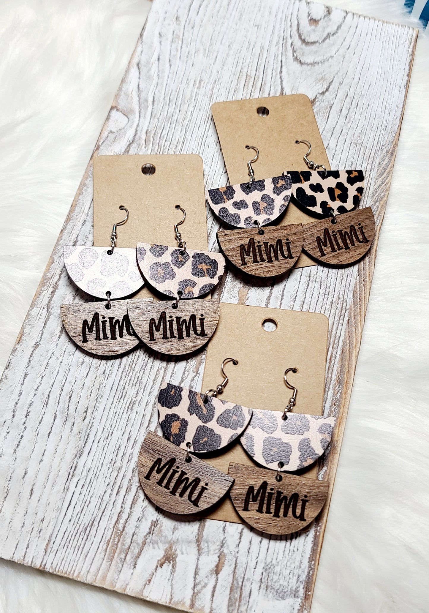 Leopard and Walnut Name Earrings