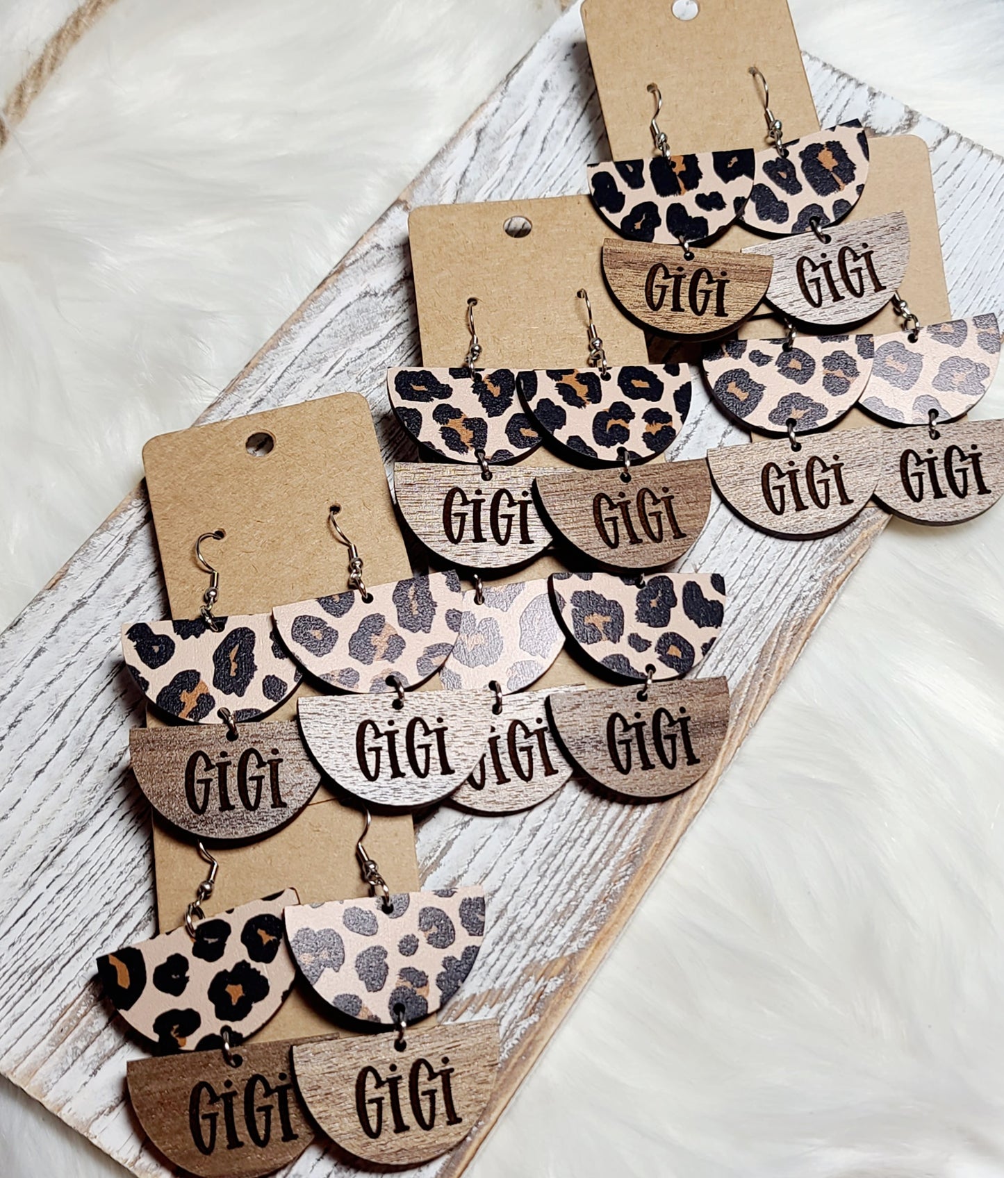 Leopard and Walnut Name Earrings