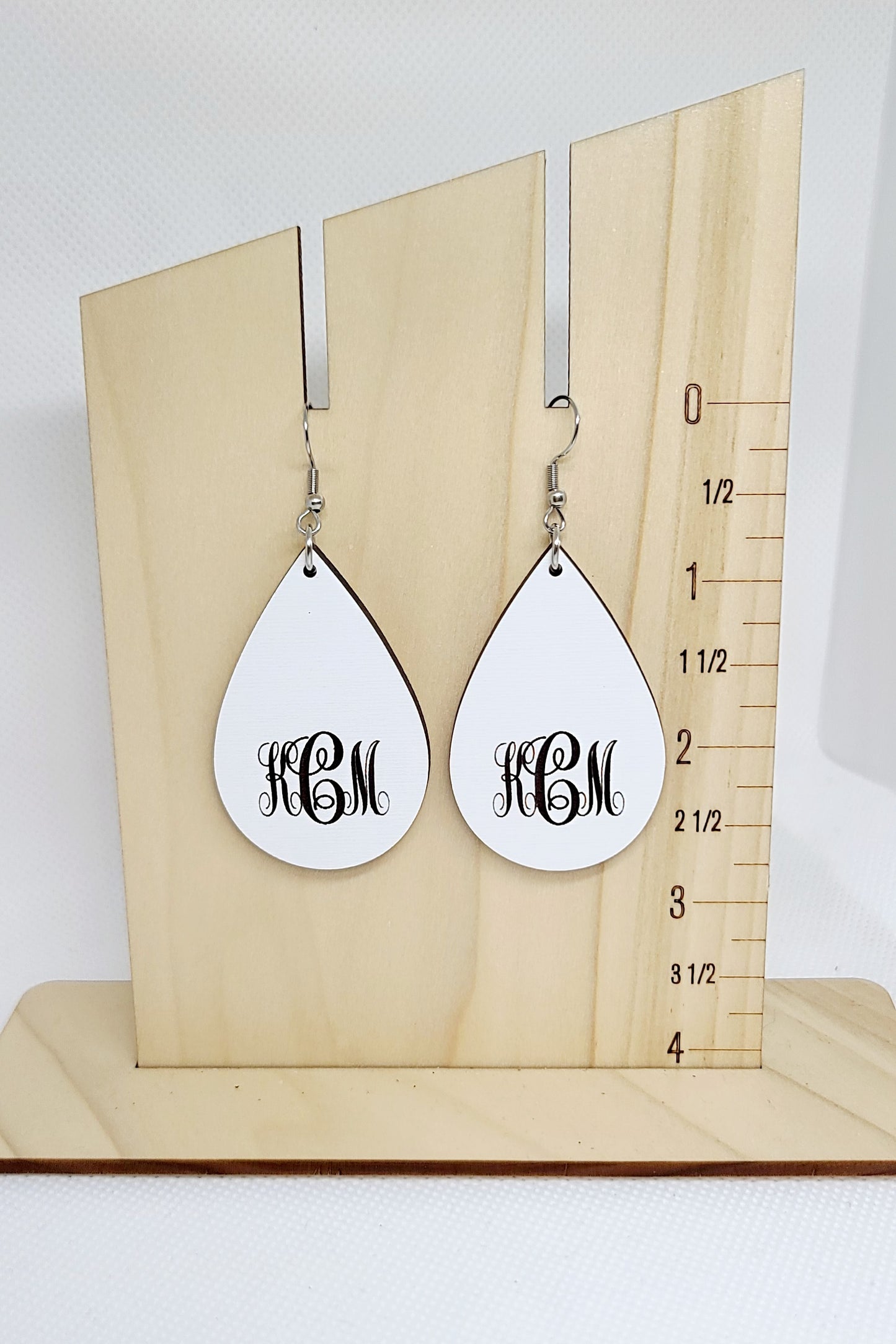 White Monogram Teardrop Earrings