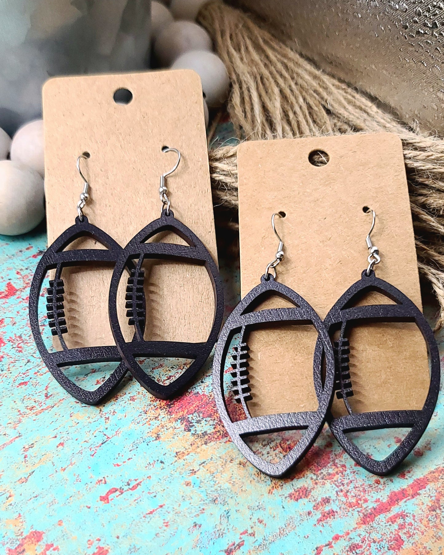 Black Football Earrings