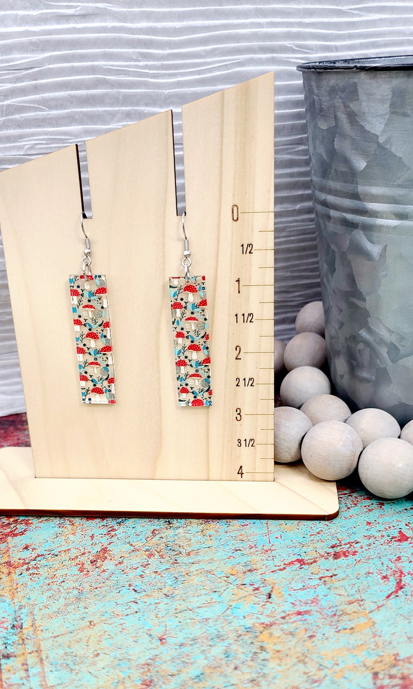 Mushroom Rectangle Bar Earrings