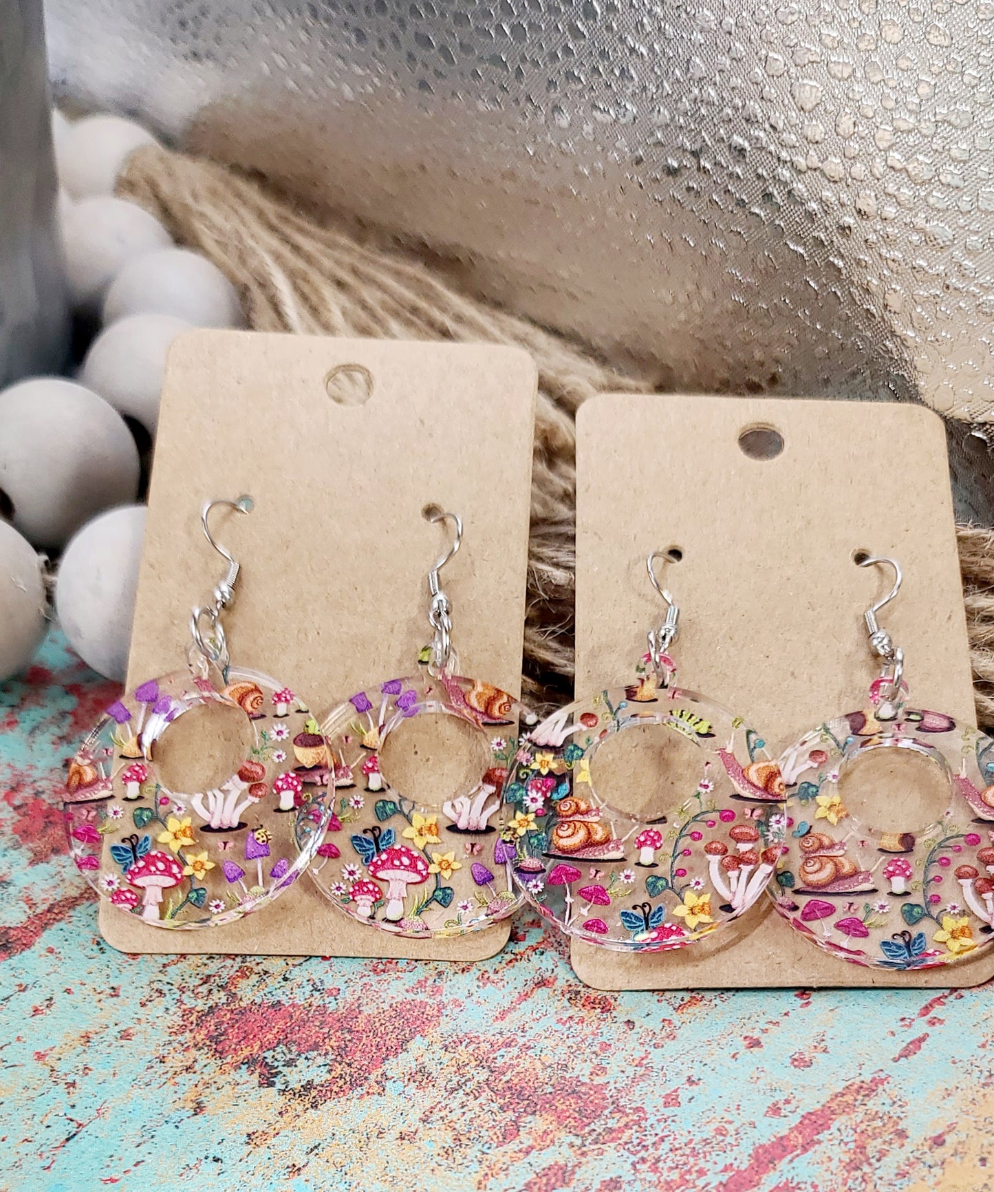 Mushroom Garden Retro Circle Earrings