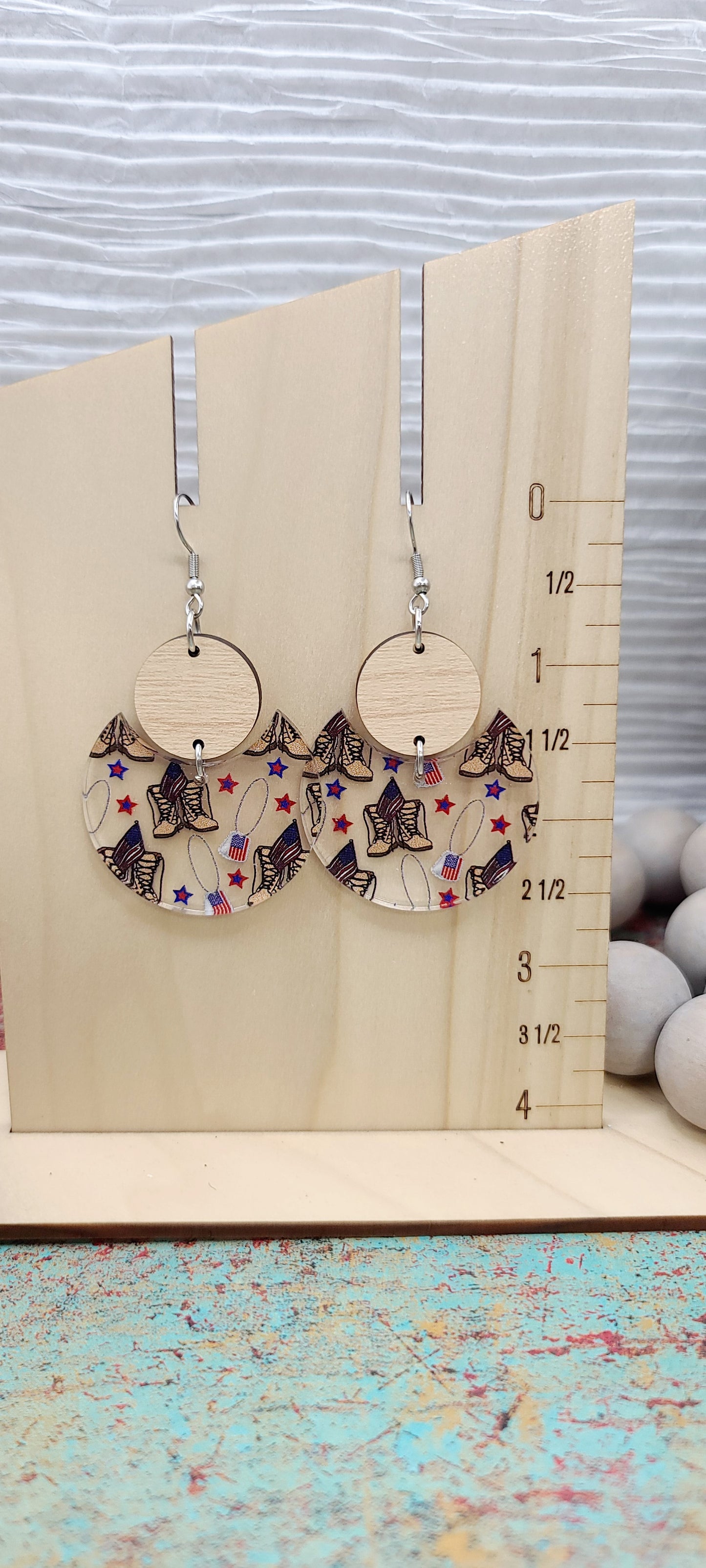 Combat Boots And Dog Tags Circle Stacked Earrings