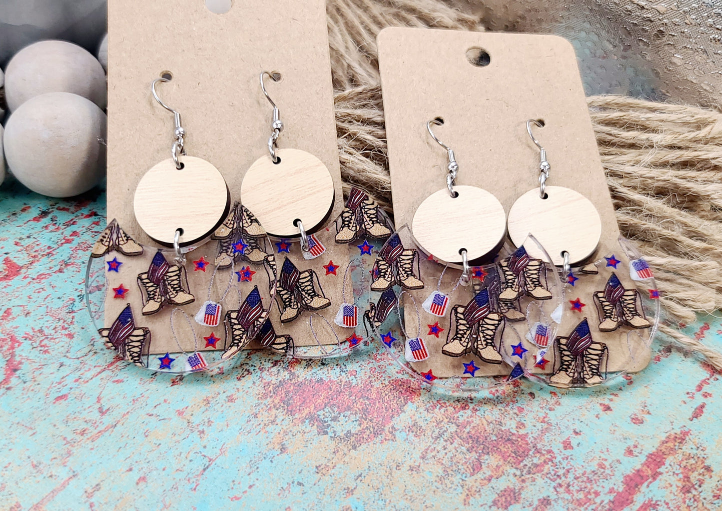 Combat Boots And Dog Tags Circle Stacked Earrings
