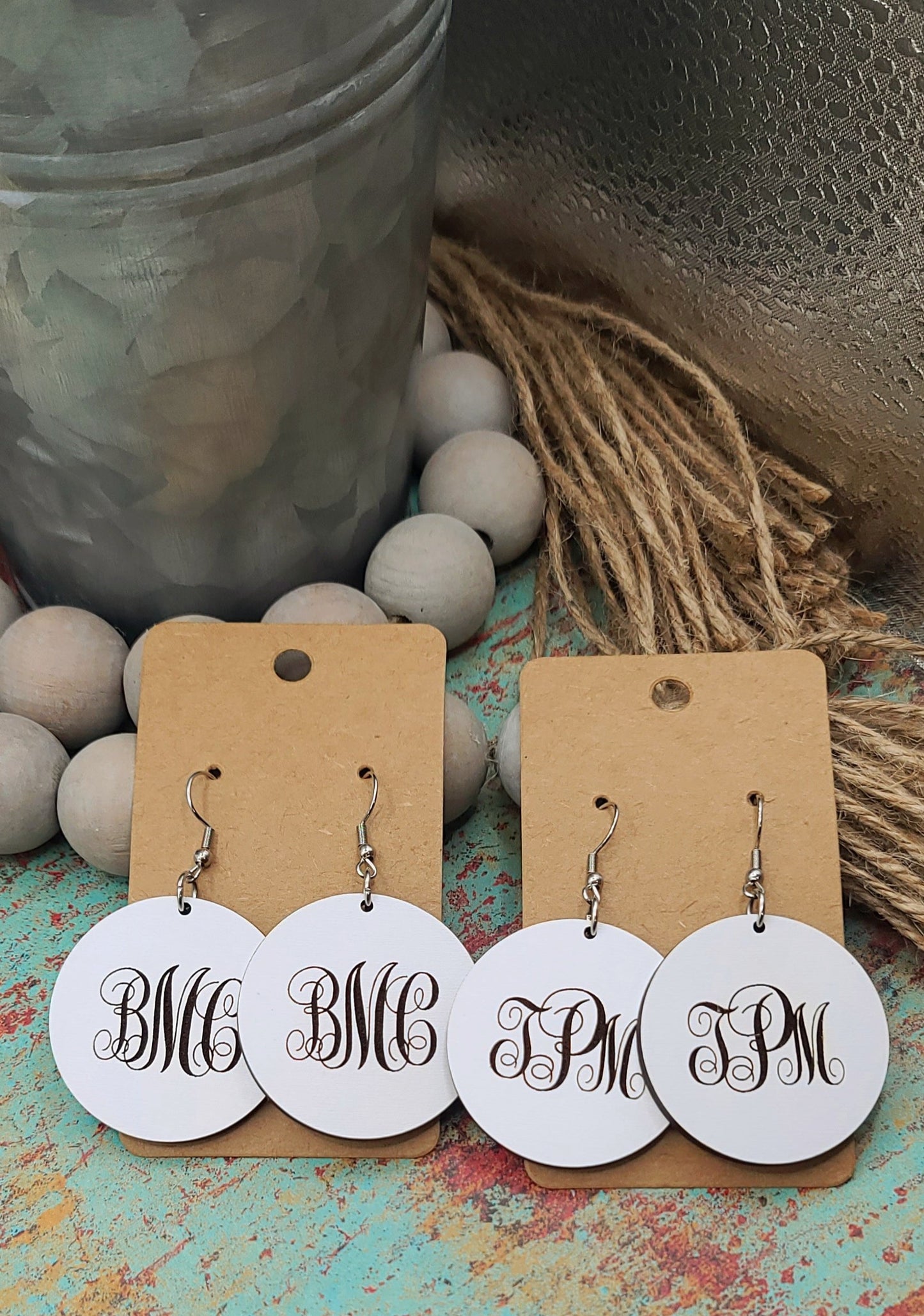 White Circle Monogram Earrings
