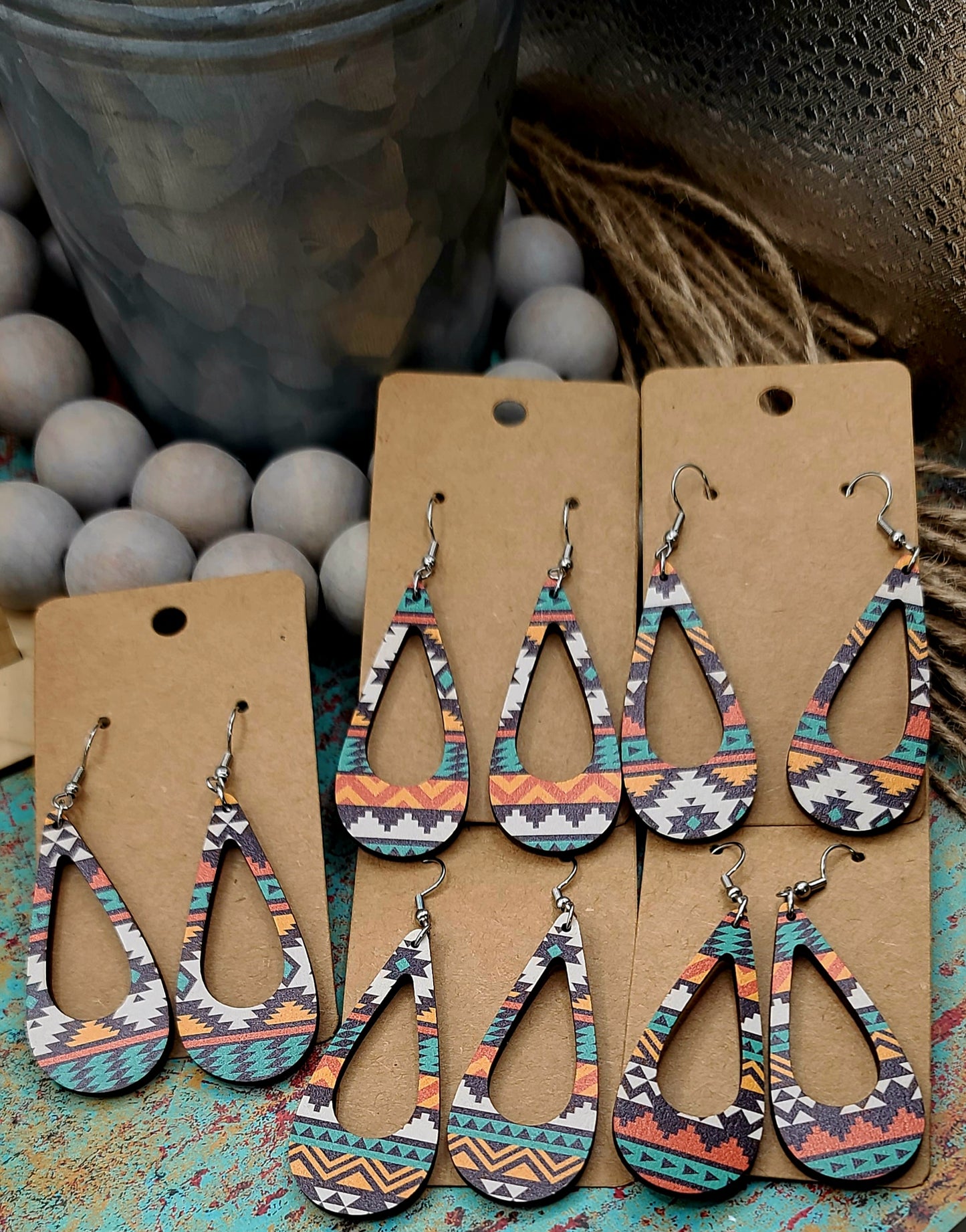 Green Aztec Cutout Earrings