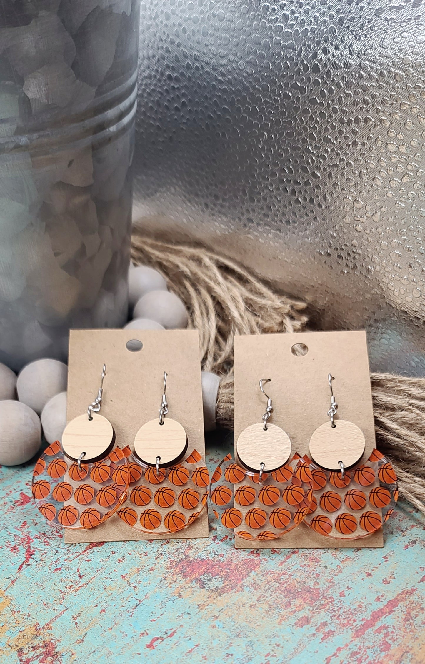 Basketball Stacked Circle Earrings