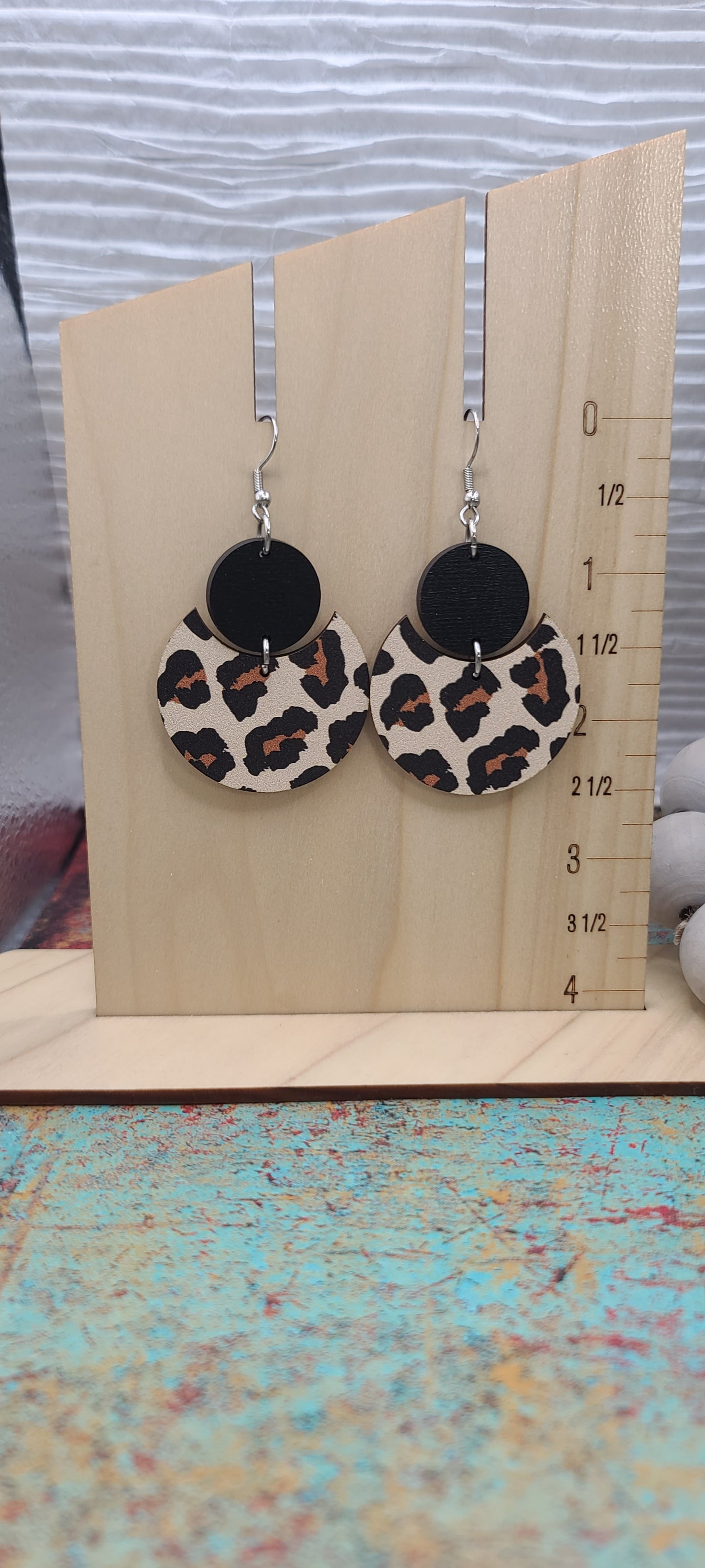 Black And Leopard Circle Stacked Earrings