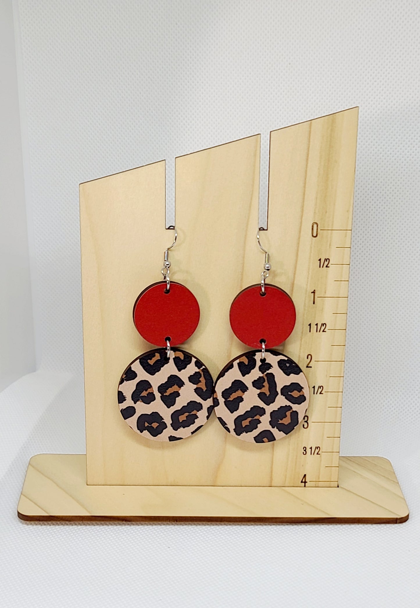 Red and Leopard Stacked Circle Earrings