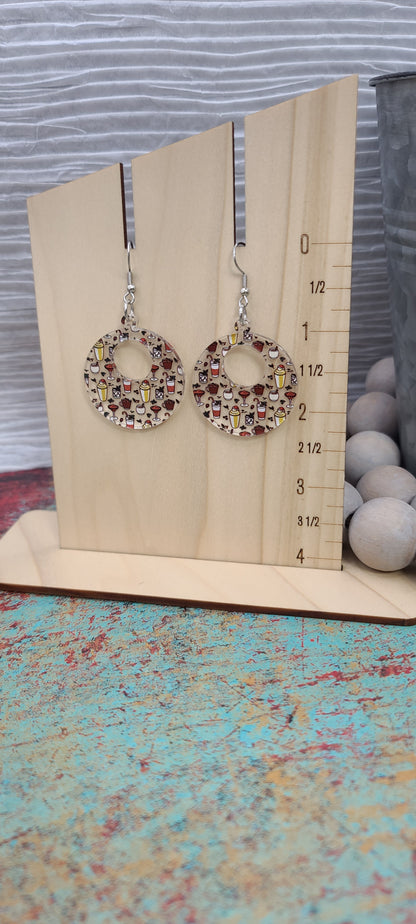 Christmas Cocktails Retro Circle Earrings