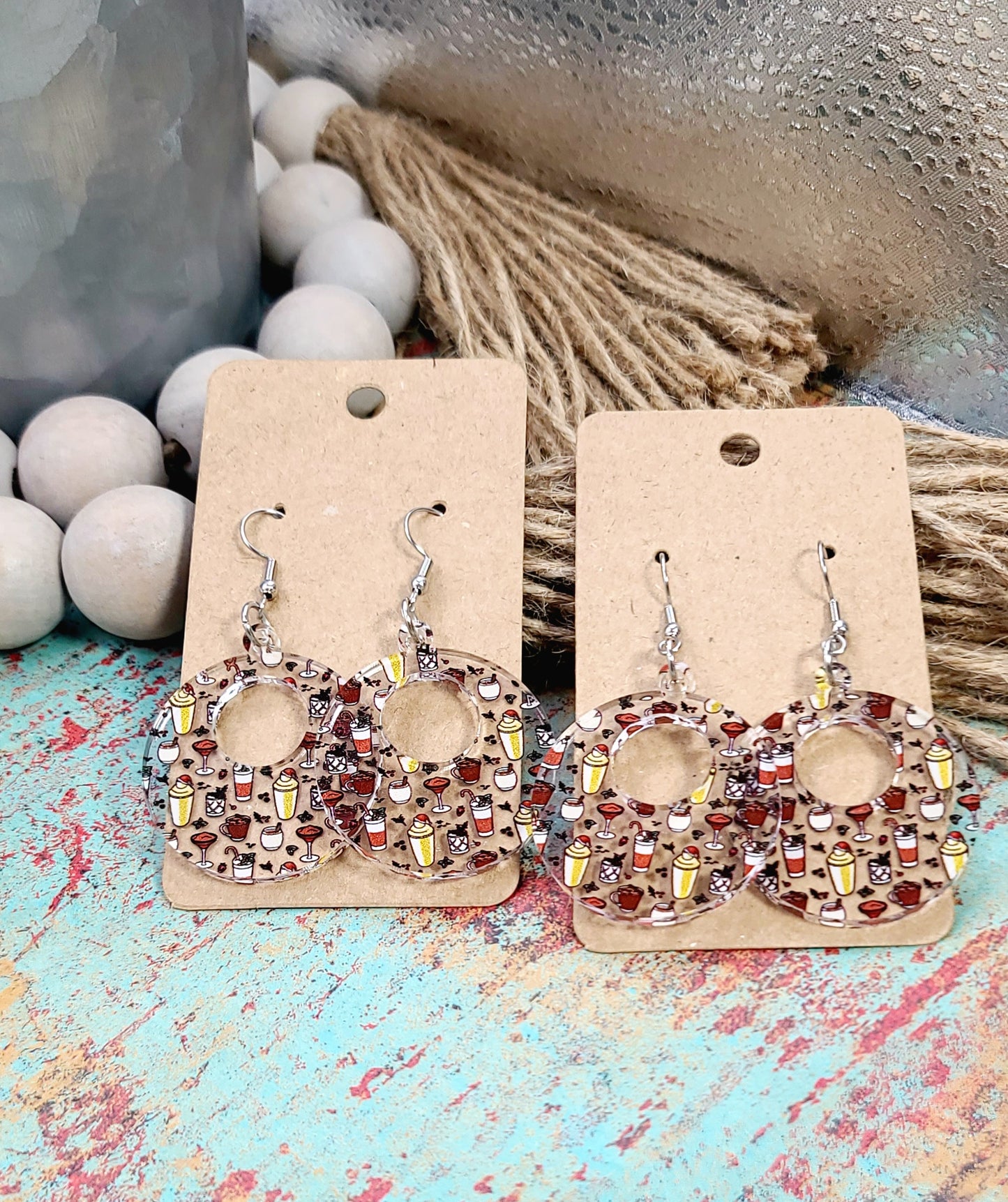 Christmas Cocktails Retro Circle Earrings