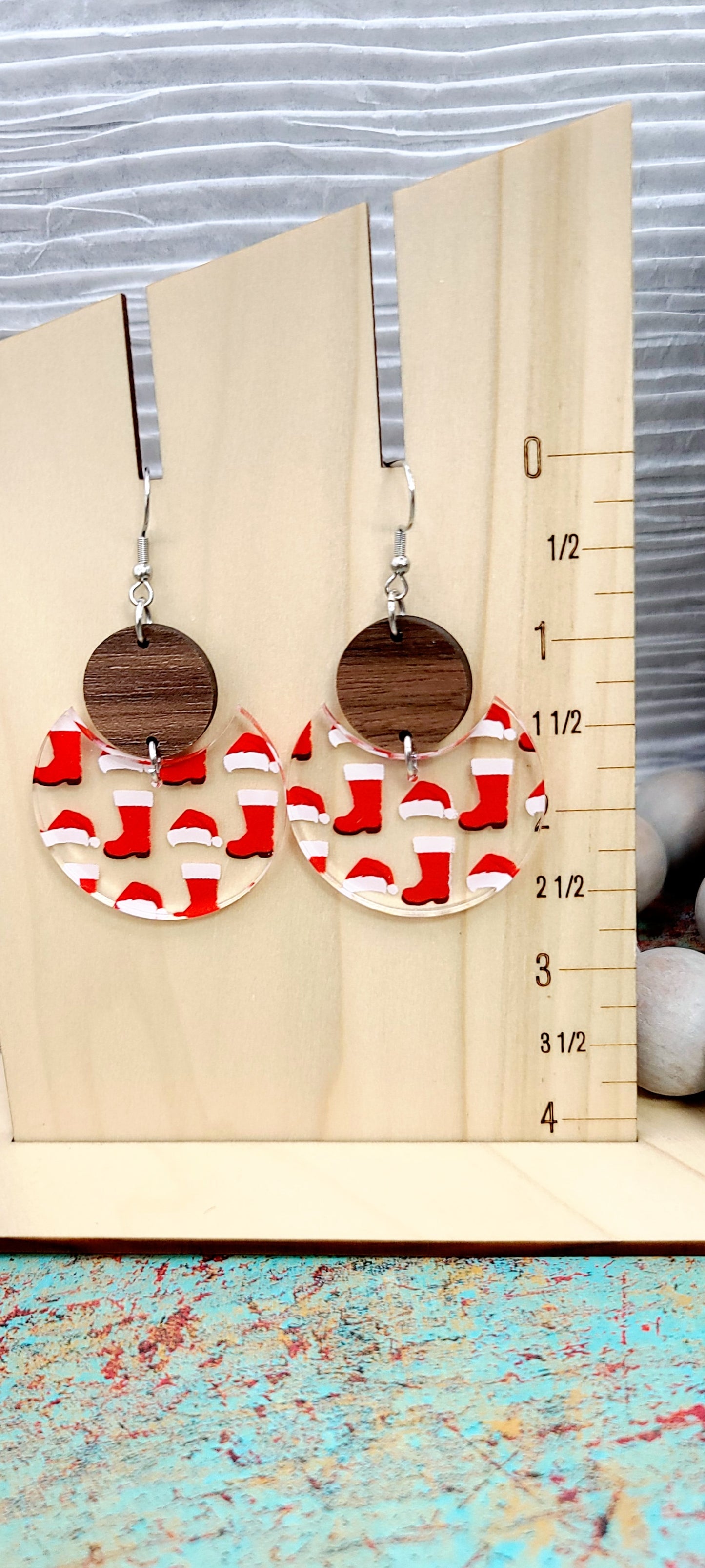 Santa Boots and Hats Stacked Circle Earrings