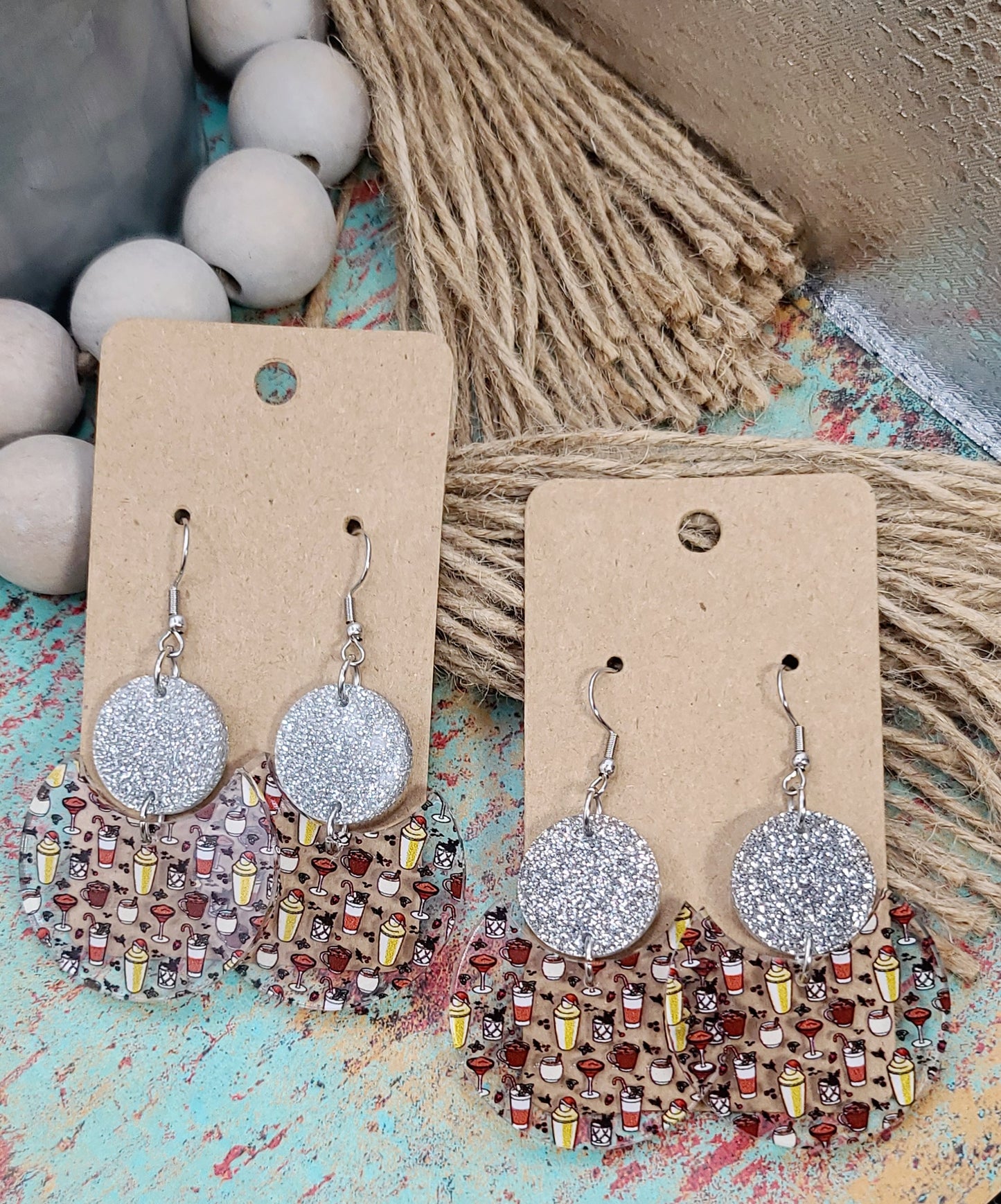 Christmas Cocktails Stacked Circle Earrings