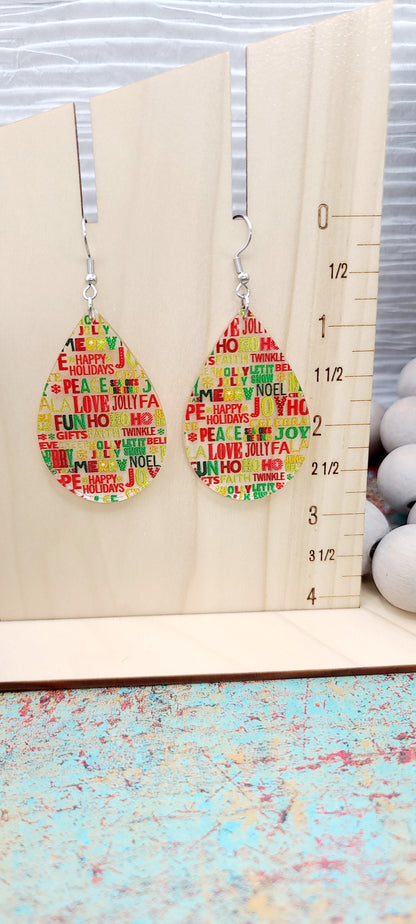 Holiday Words Teardrop Earrings