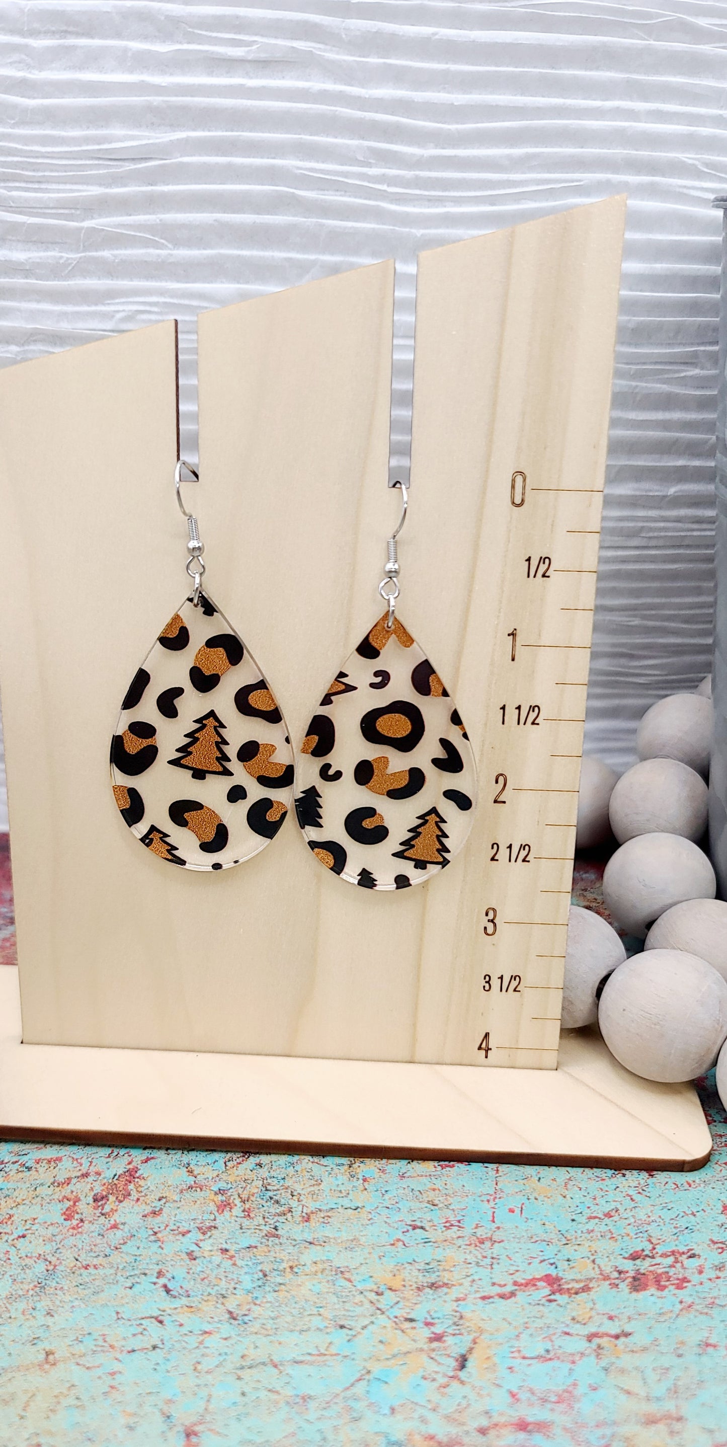 Christmas Leopard Teardrop Earrings