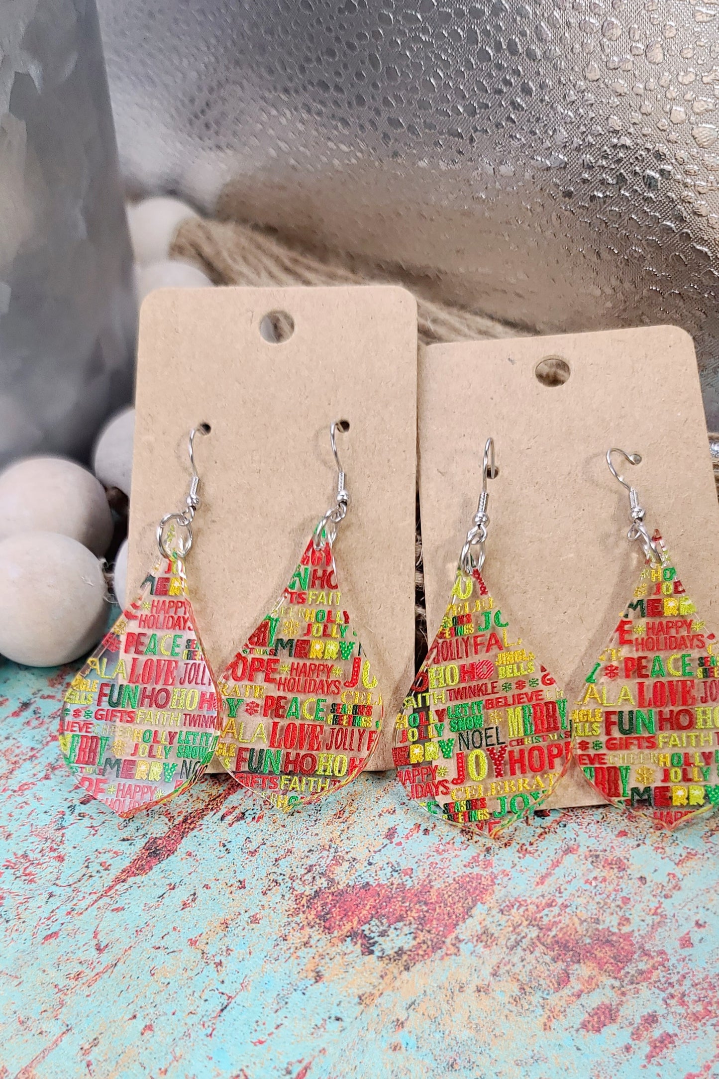 Holiday Words Stretch Drop Earrings