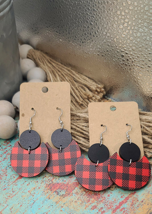 Buffalo Plaid Circle Stacked Earrings