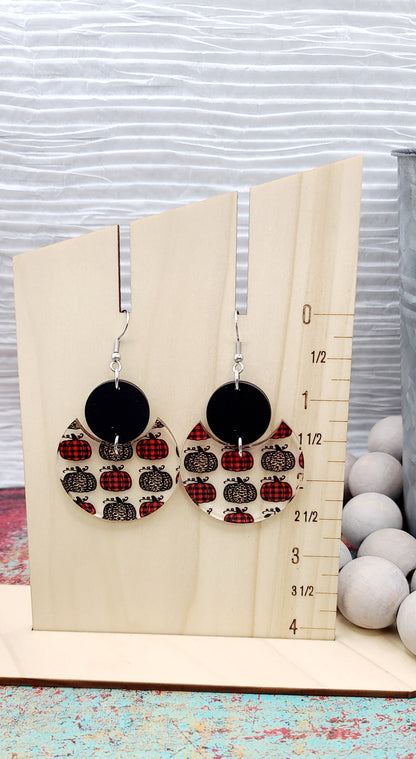 Leopard And Plaid Pumpkin Stacked Earrings Black Topper