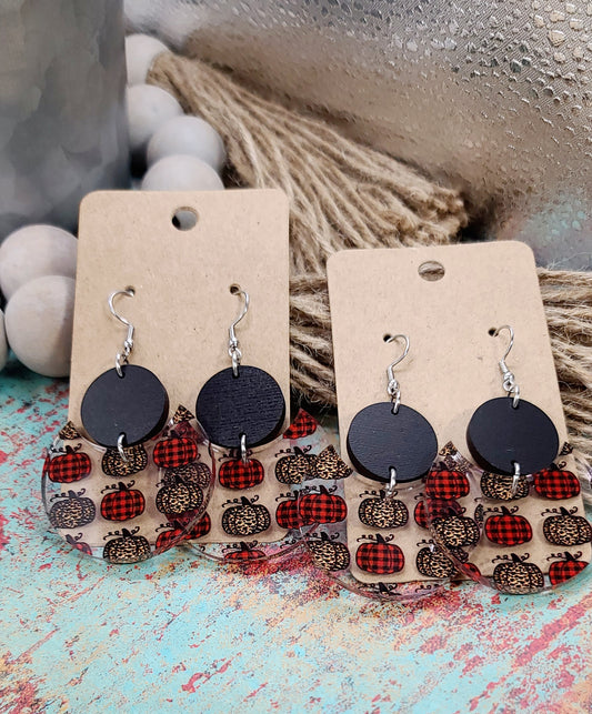 Leopard And Plaid Pumpkin Stacked Earrings Black Topper